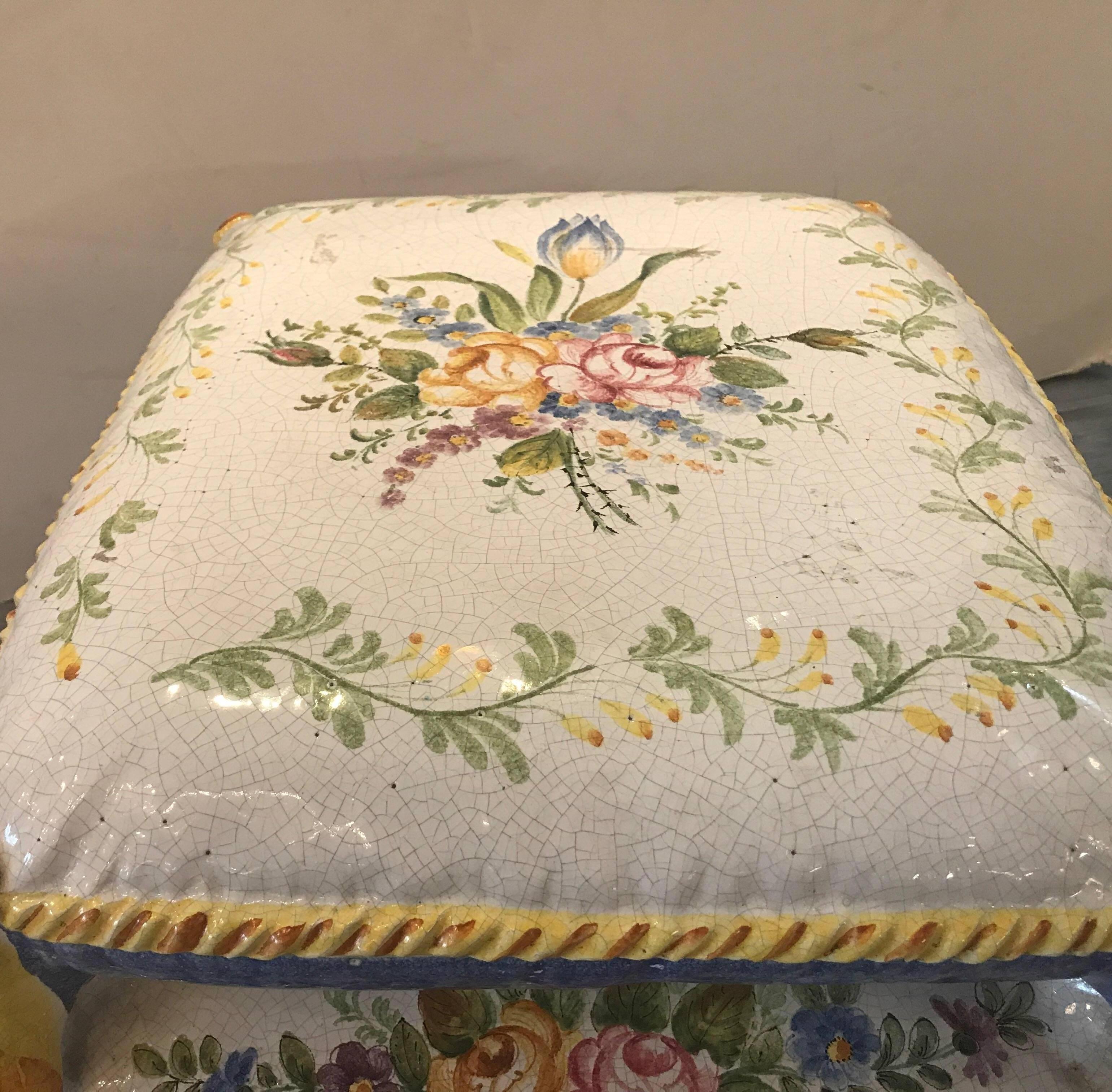 French Faience Pillow Form Garden Seat 1