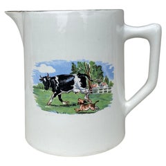 French Faience Pitcher Cow Sarreguemines Circa 1930