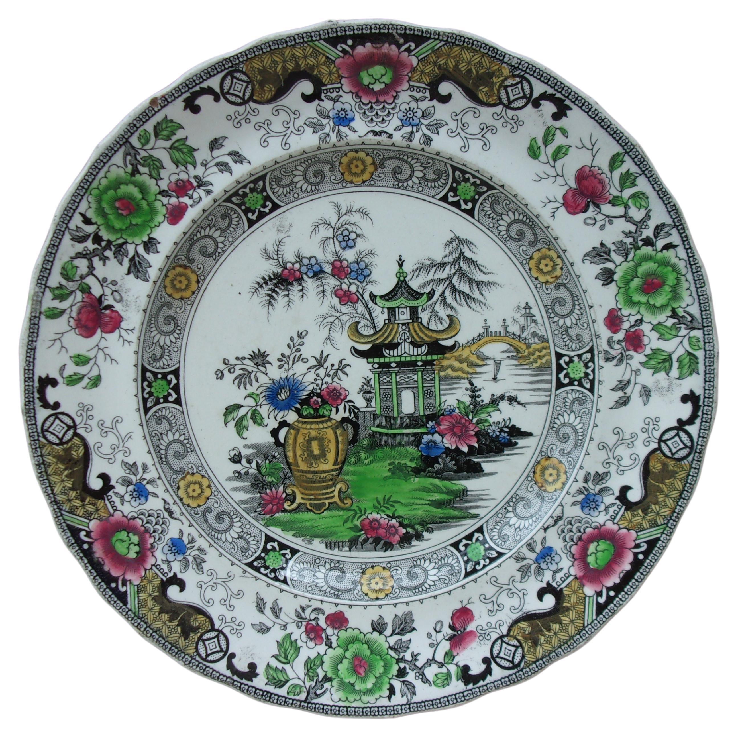 French Faience Plate Chinoiserie Creil & Montereau circa 1834