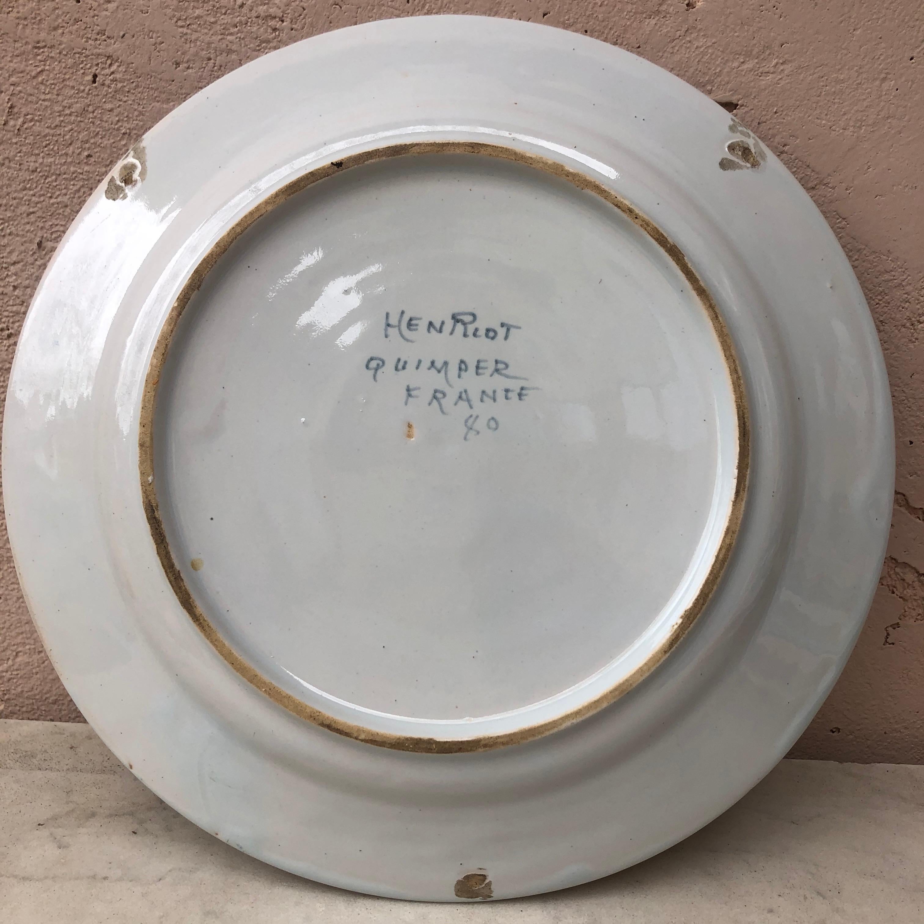 French Provincial French Faience Plate Henriot Quimper, circa 1930