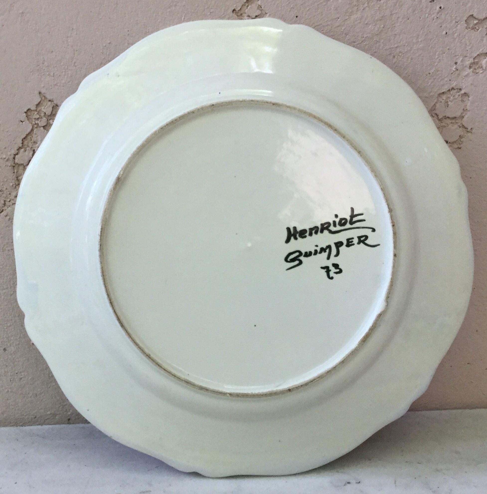 Rustic French Faience Plate Henriot Quimper, circa 1940