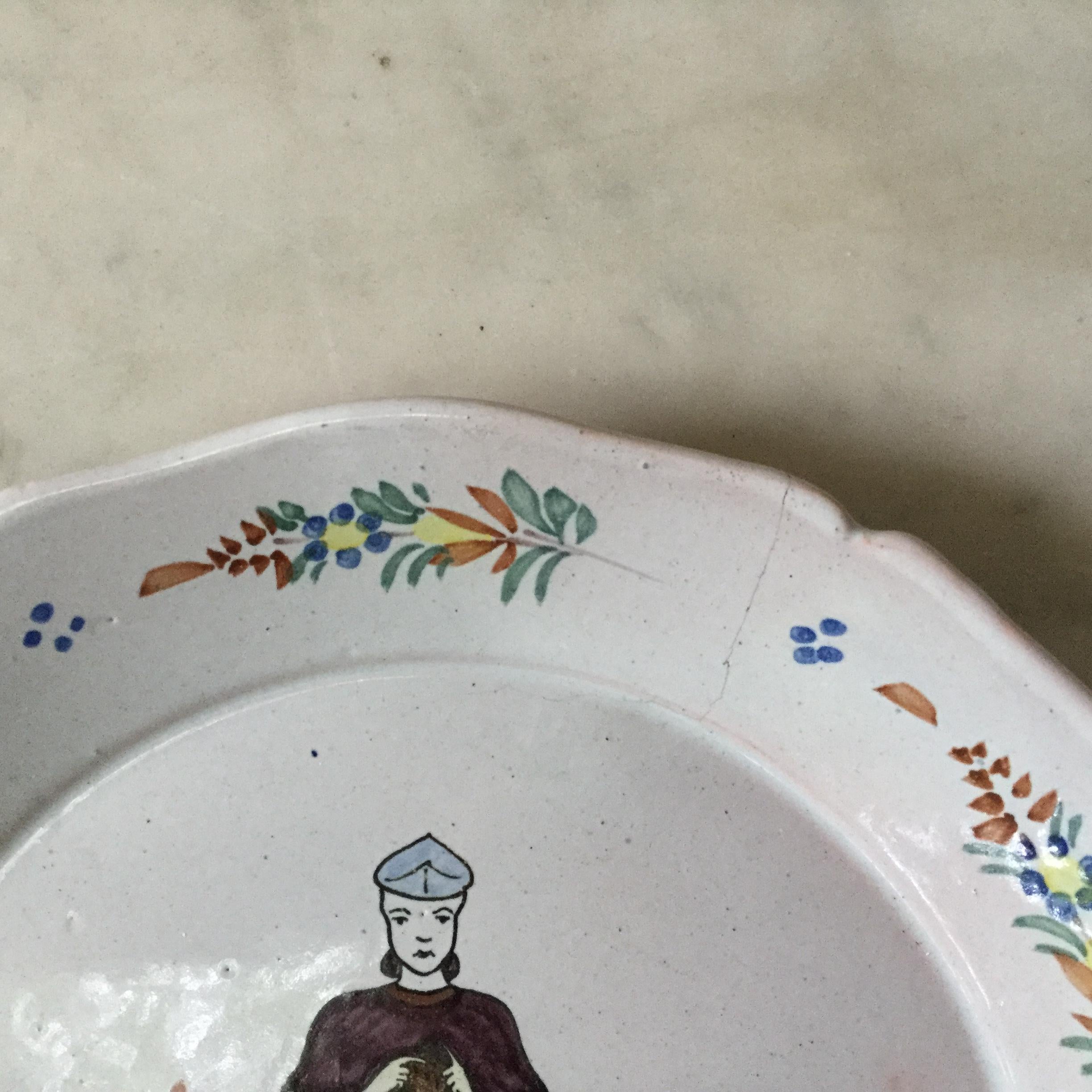 European French Faience Plate Quimper, circa 1880 For Sale