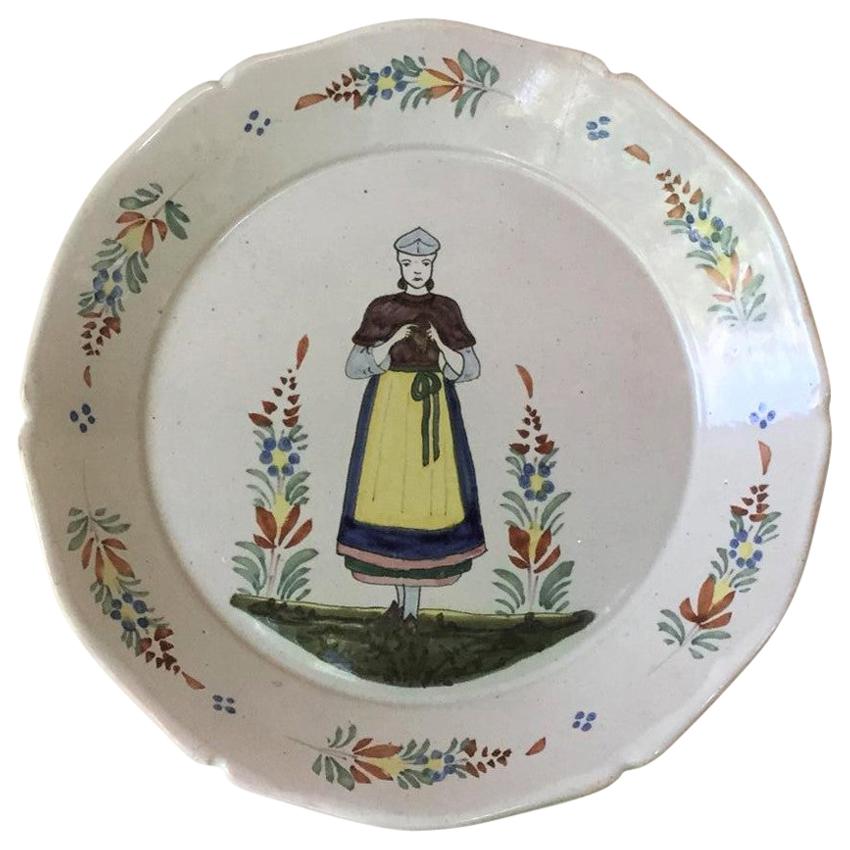 French Faience Plate Quimper, circa 1880 For Sale