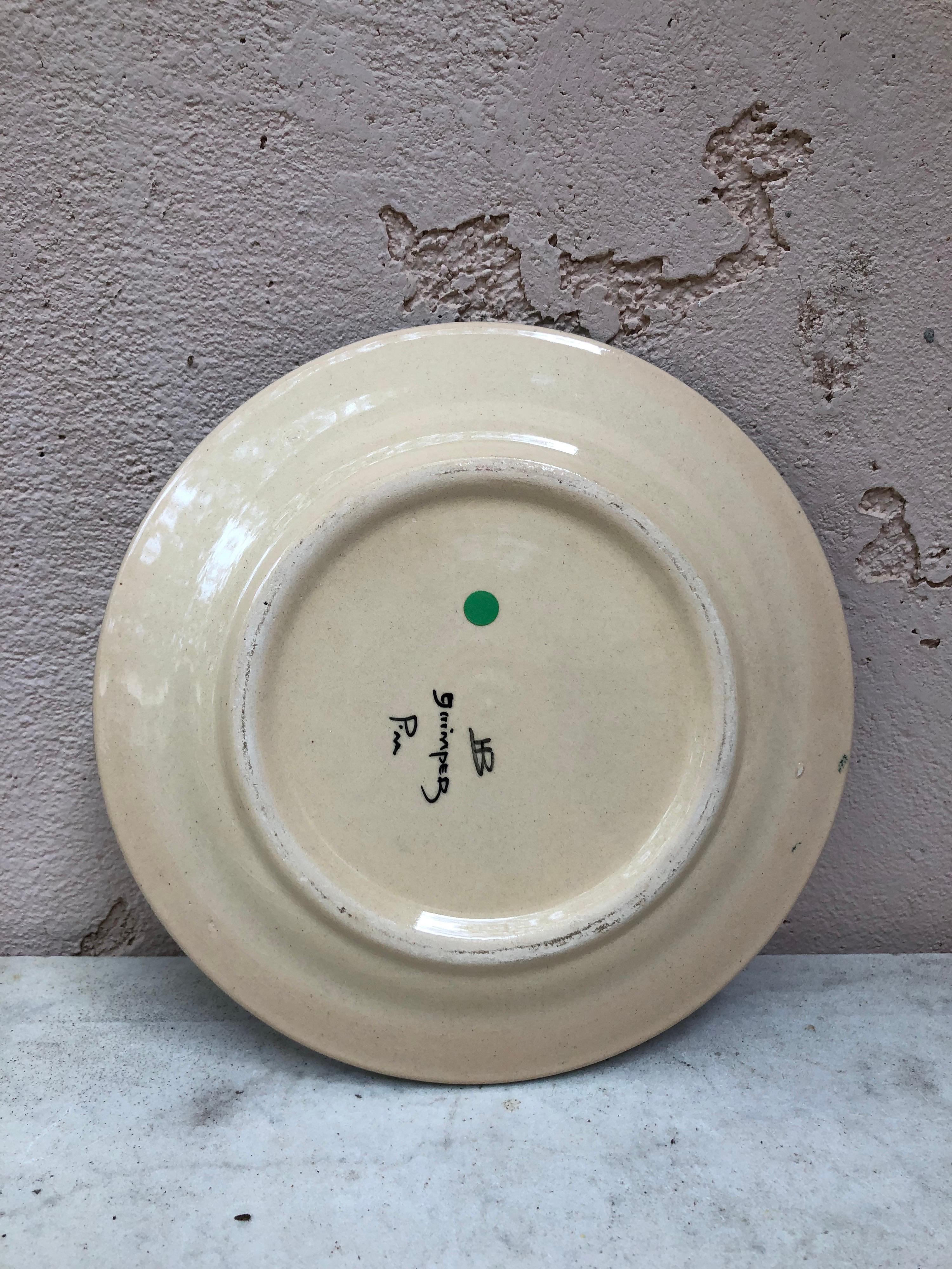 Rustic French Faience Plate Quimper, circa 1920 For Sale