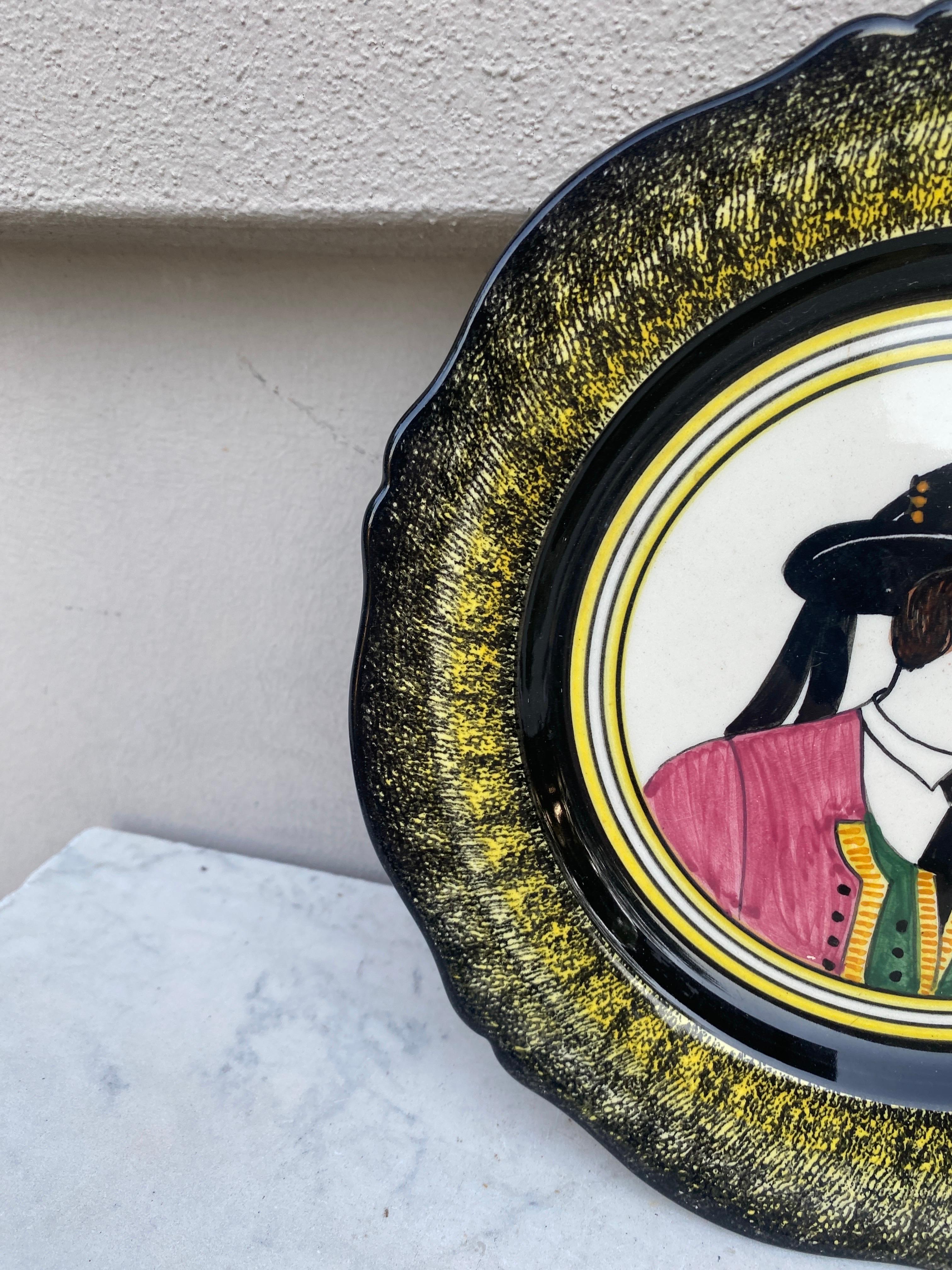 Rustic French Faience Plate Quimper circa 1950 For Sale