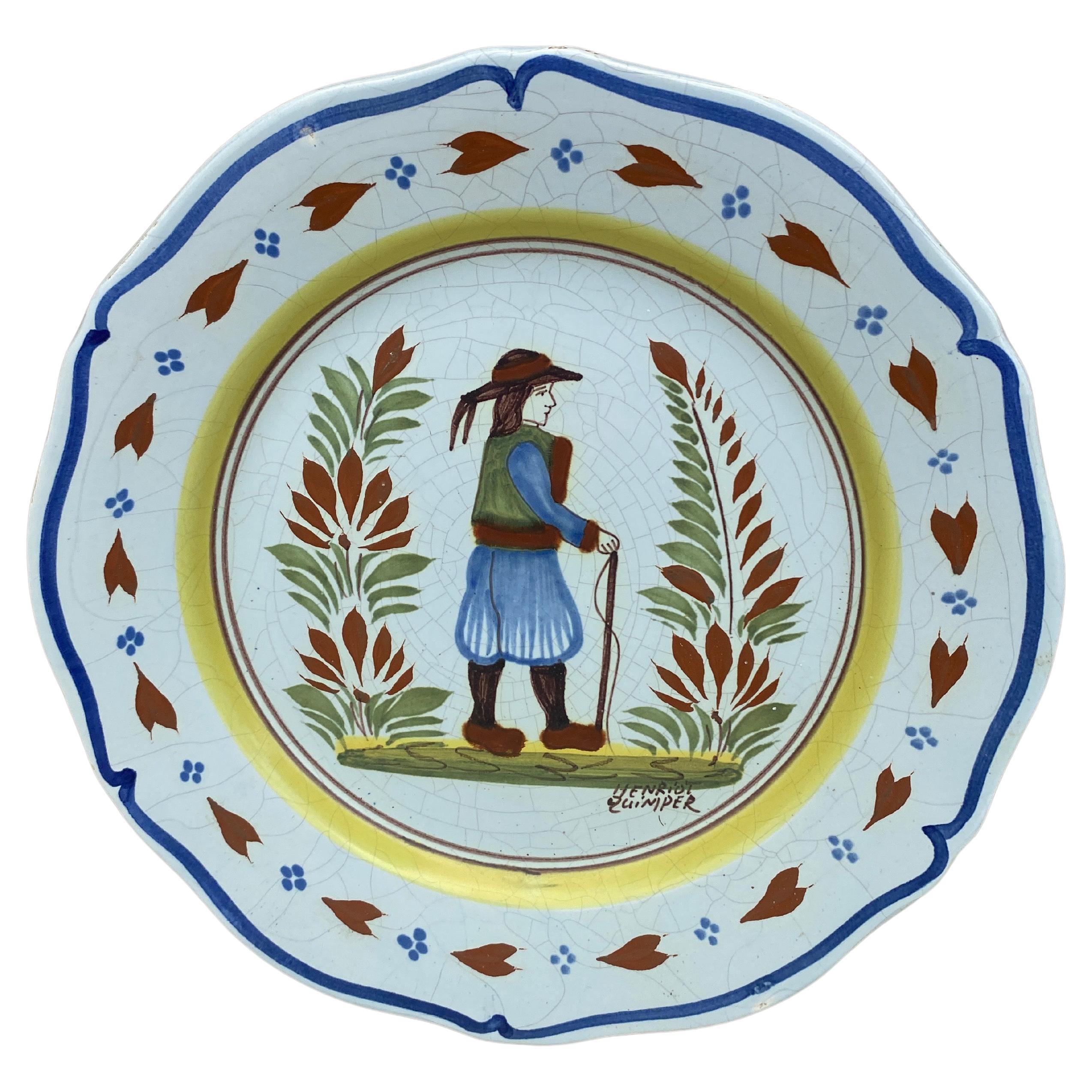 French Faience Plate Quimper circa 1950