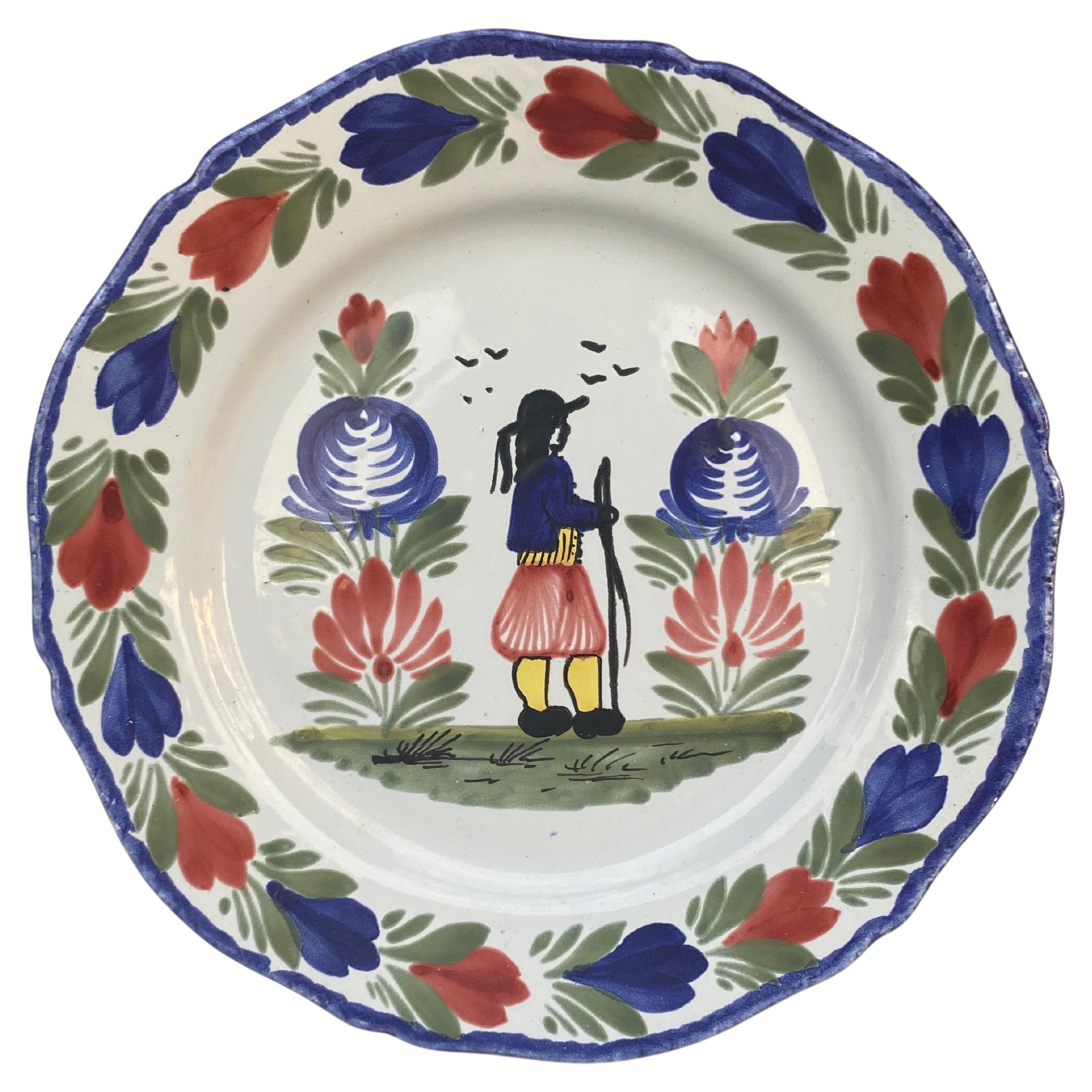 French Faience Plate Quimper circa 1960 For Sale