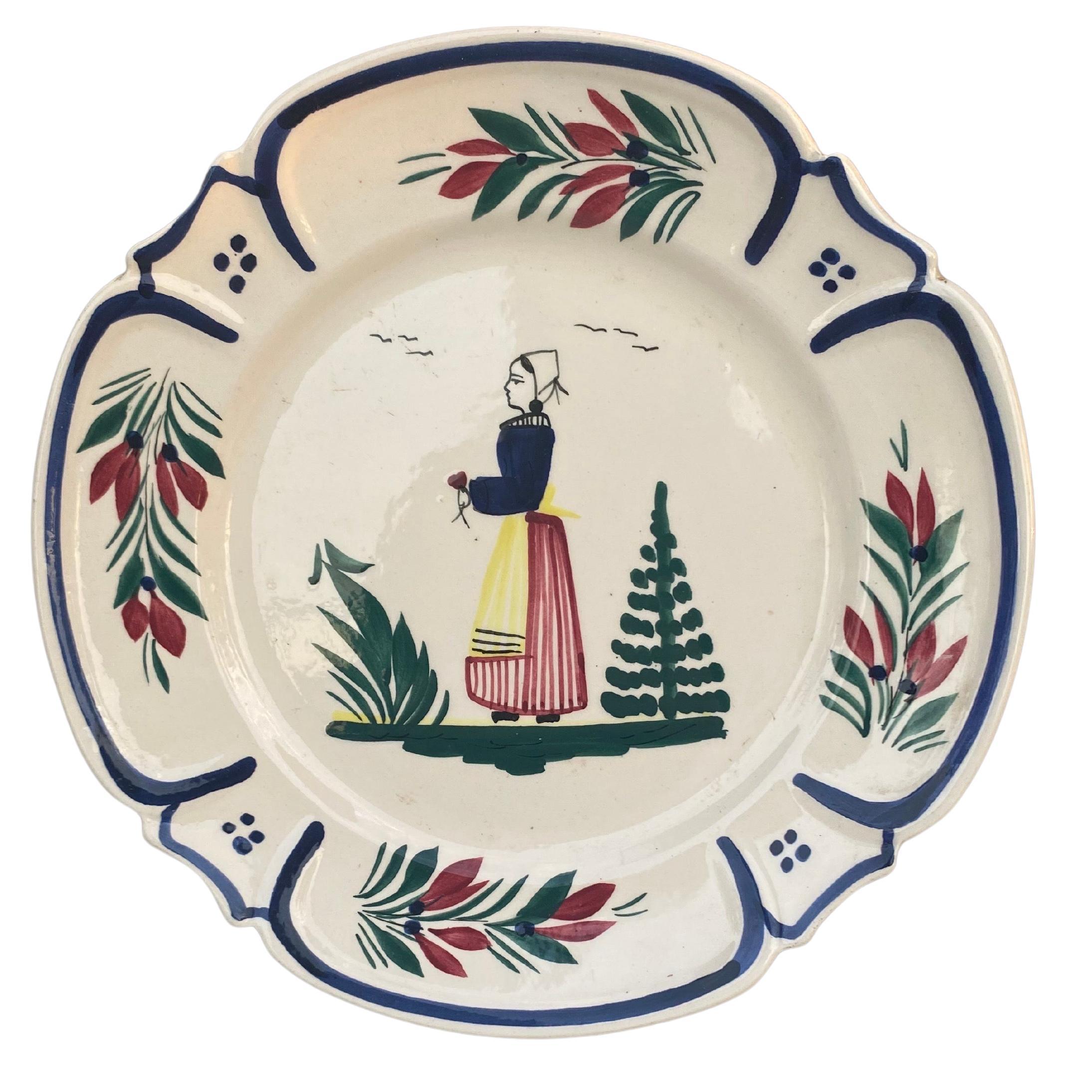 French Faience Plate Quimper, circa 1960 For Sale