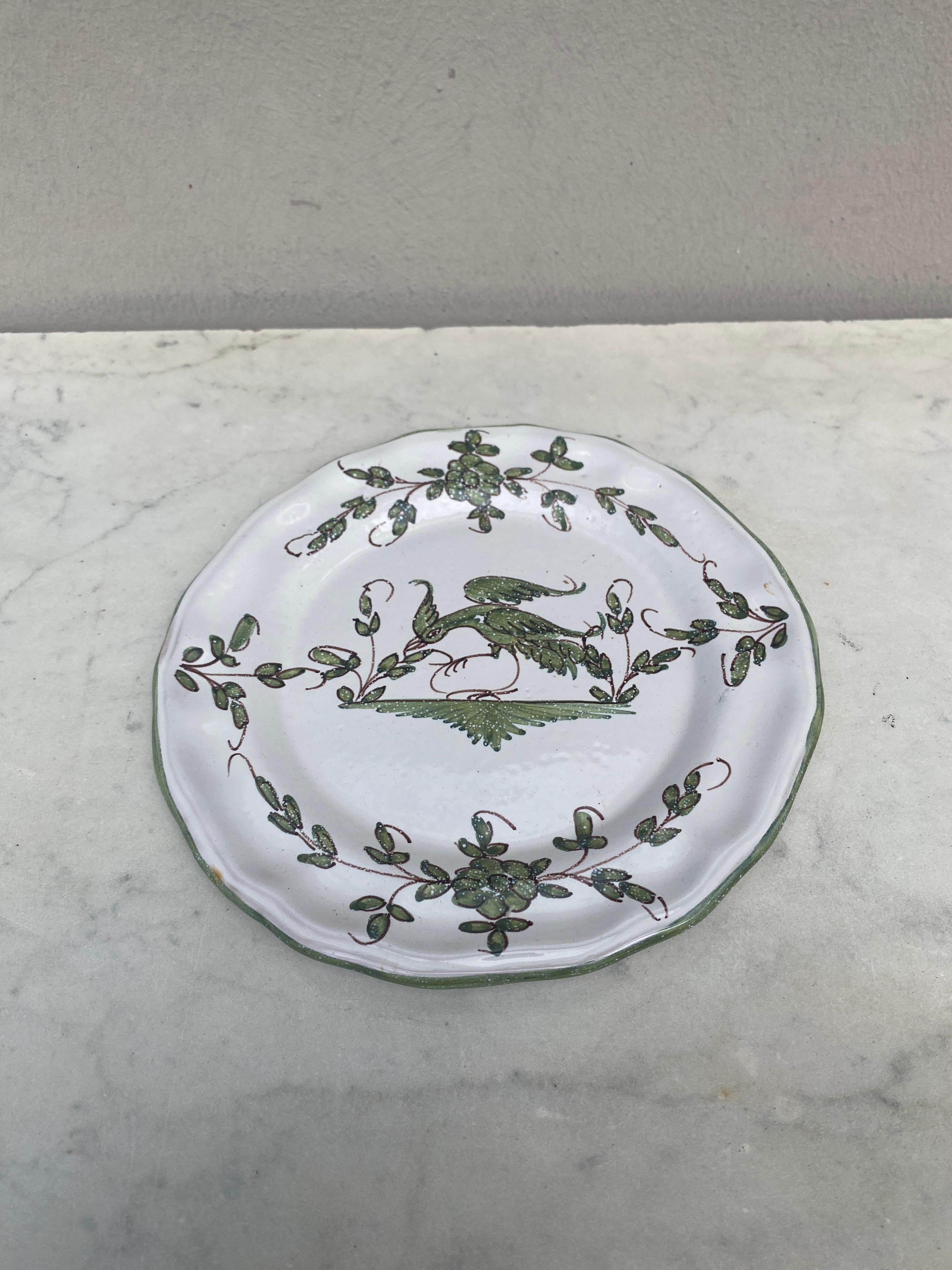 French faience plate with Bird Moustiers style Martres Tolosane, circa 1940.
 