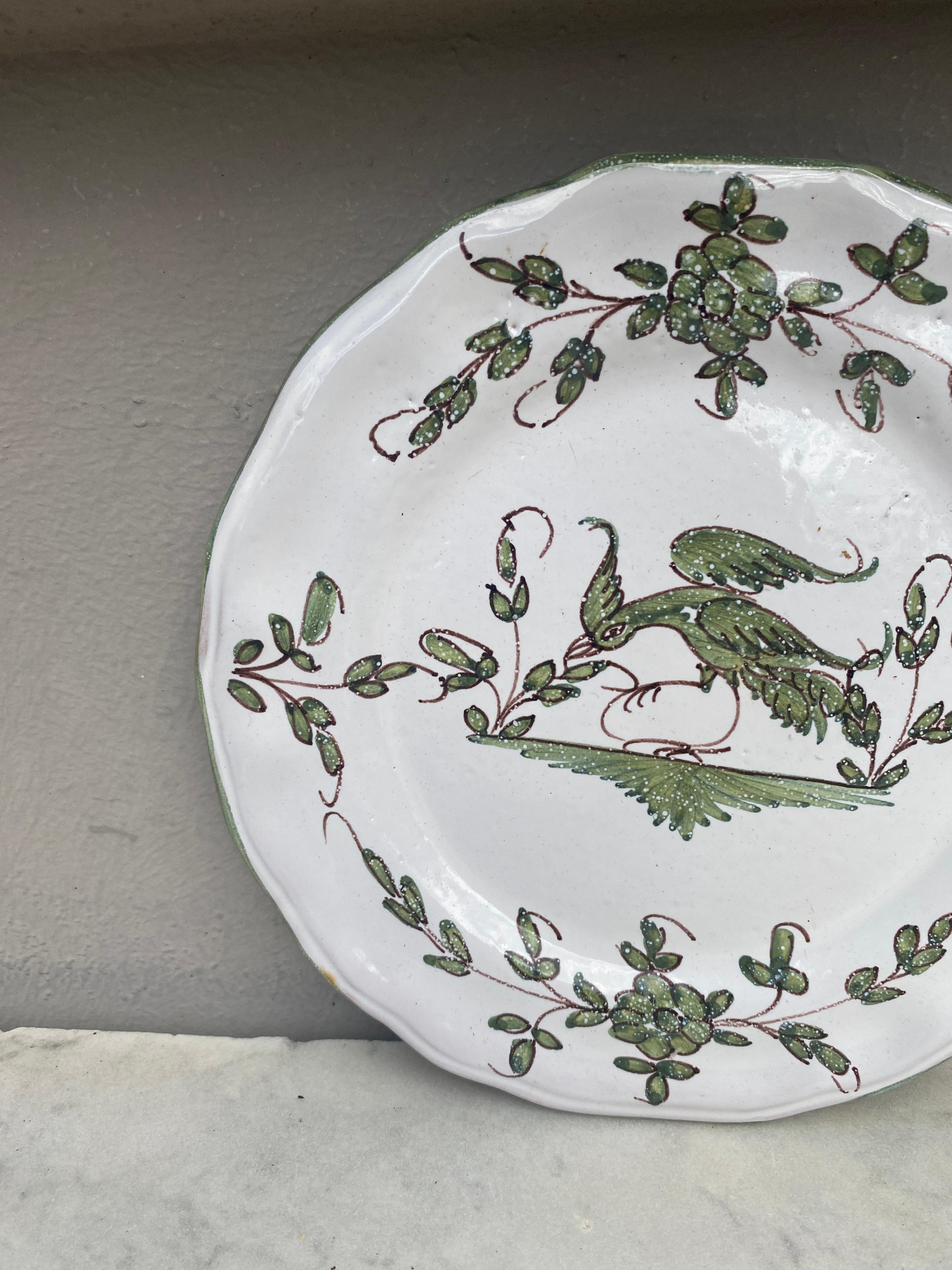 French Provincial French Faience Plate with Bird Moustiers Style