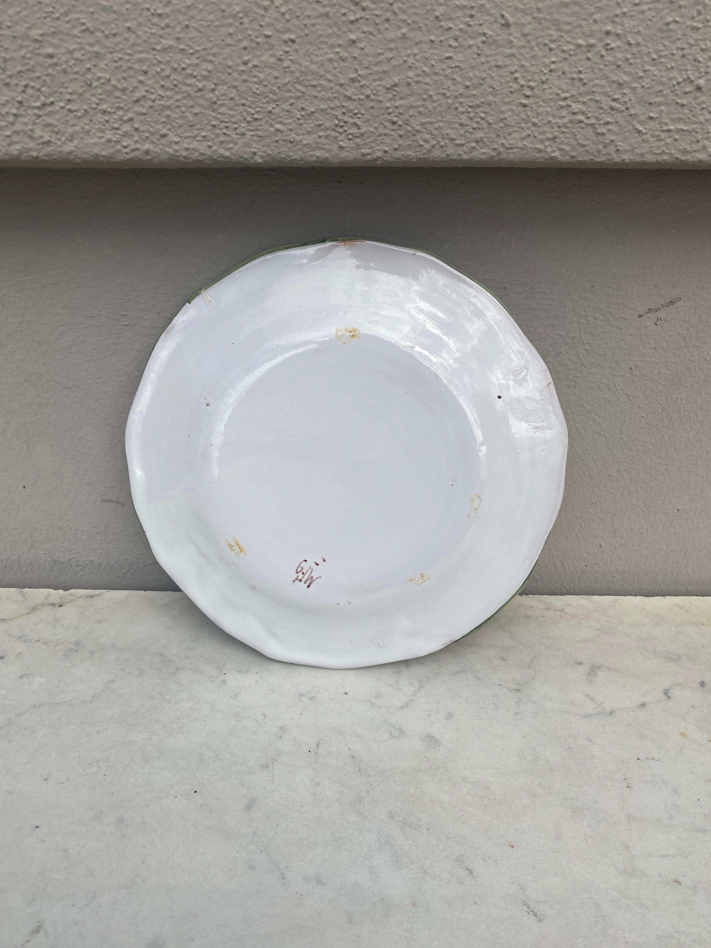 French Faience Plate with Bird Moustiers Style In Good Condition In Austin, TX