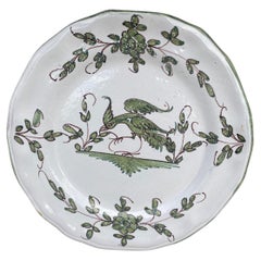 French Faience Plate with Bird Moustiers Style