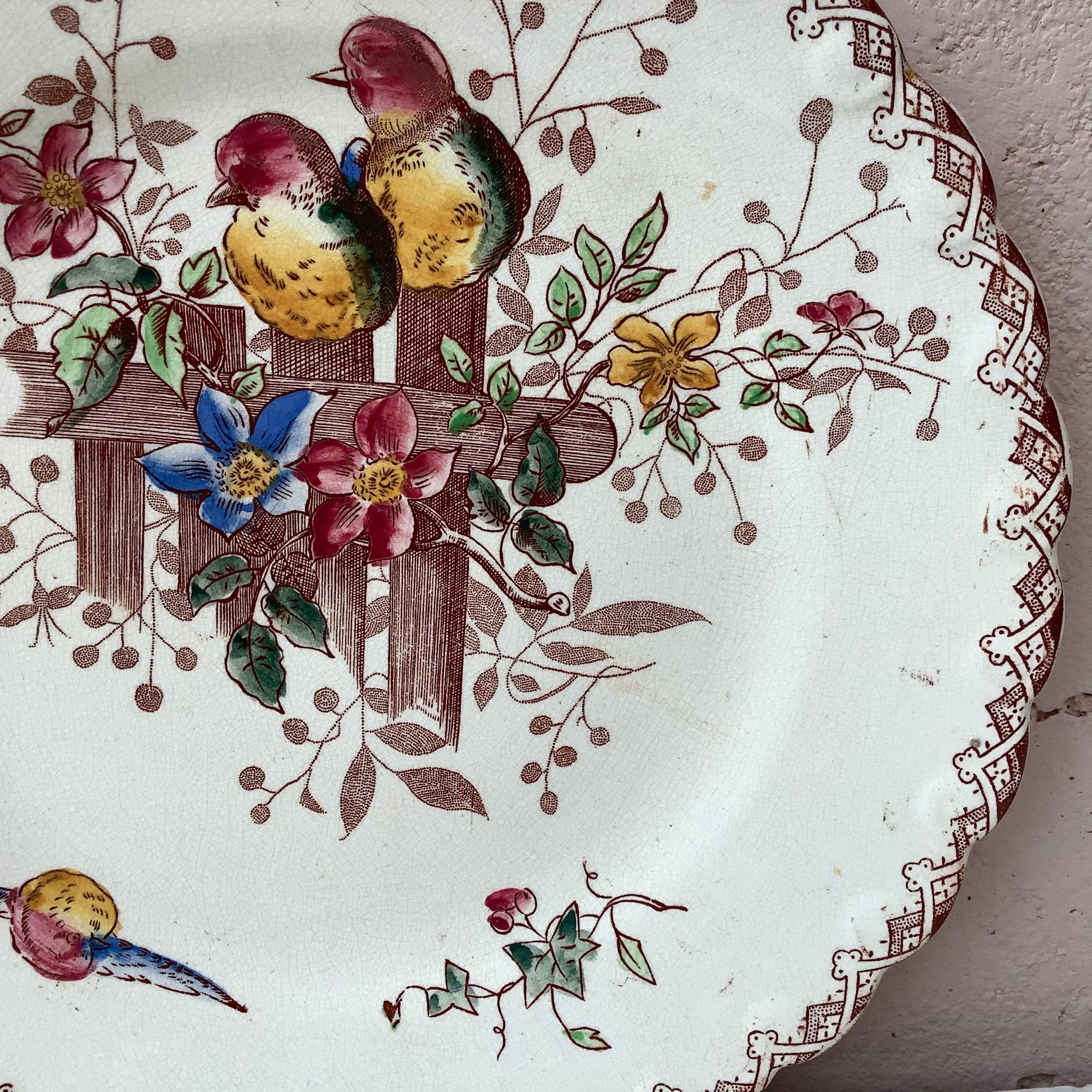 Aesthetic Movement French Faience Plate with Birds and Flowers Onnaing, circa 1900