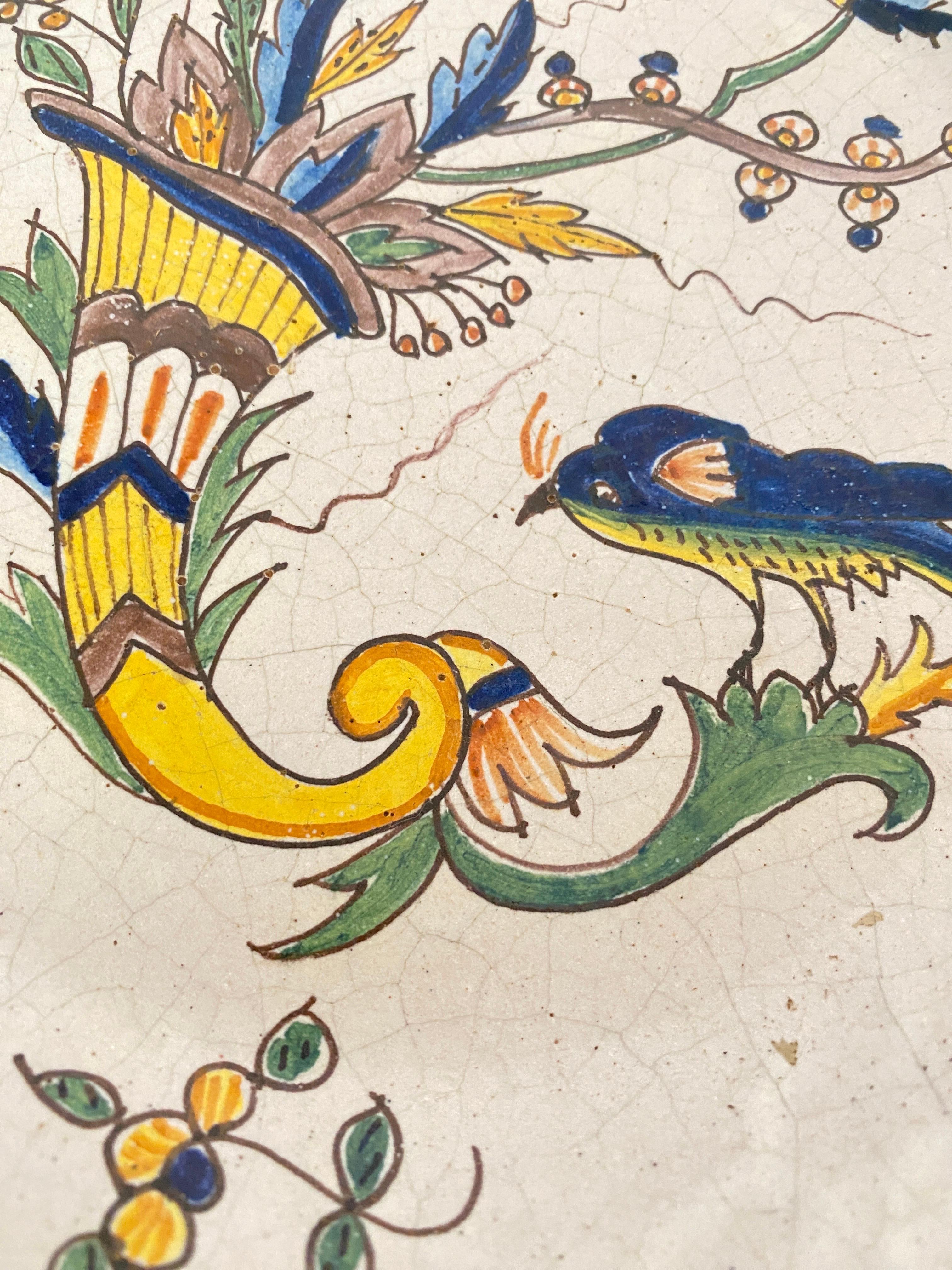 Französische Fayence-Teller mit Vögeln aus dem 19. Jahrhundert, Dekormuster, blau, grün, 4er-Set im Angebot 4