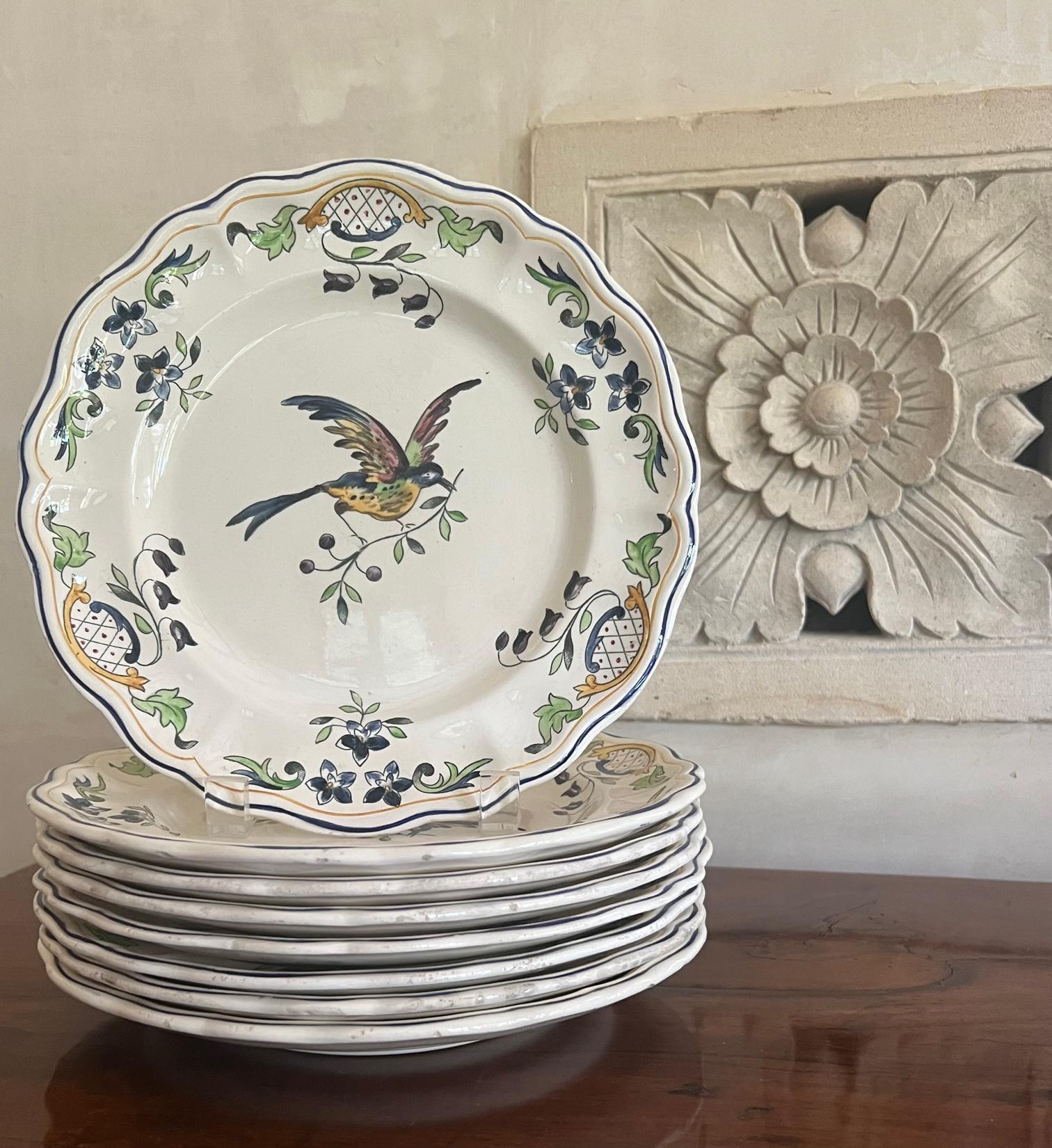 French Faience Plates in Clery Pattern by Longchamp, C. 1930's- Set of 8 For Sale 4