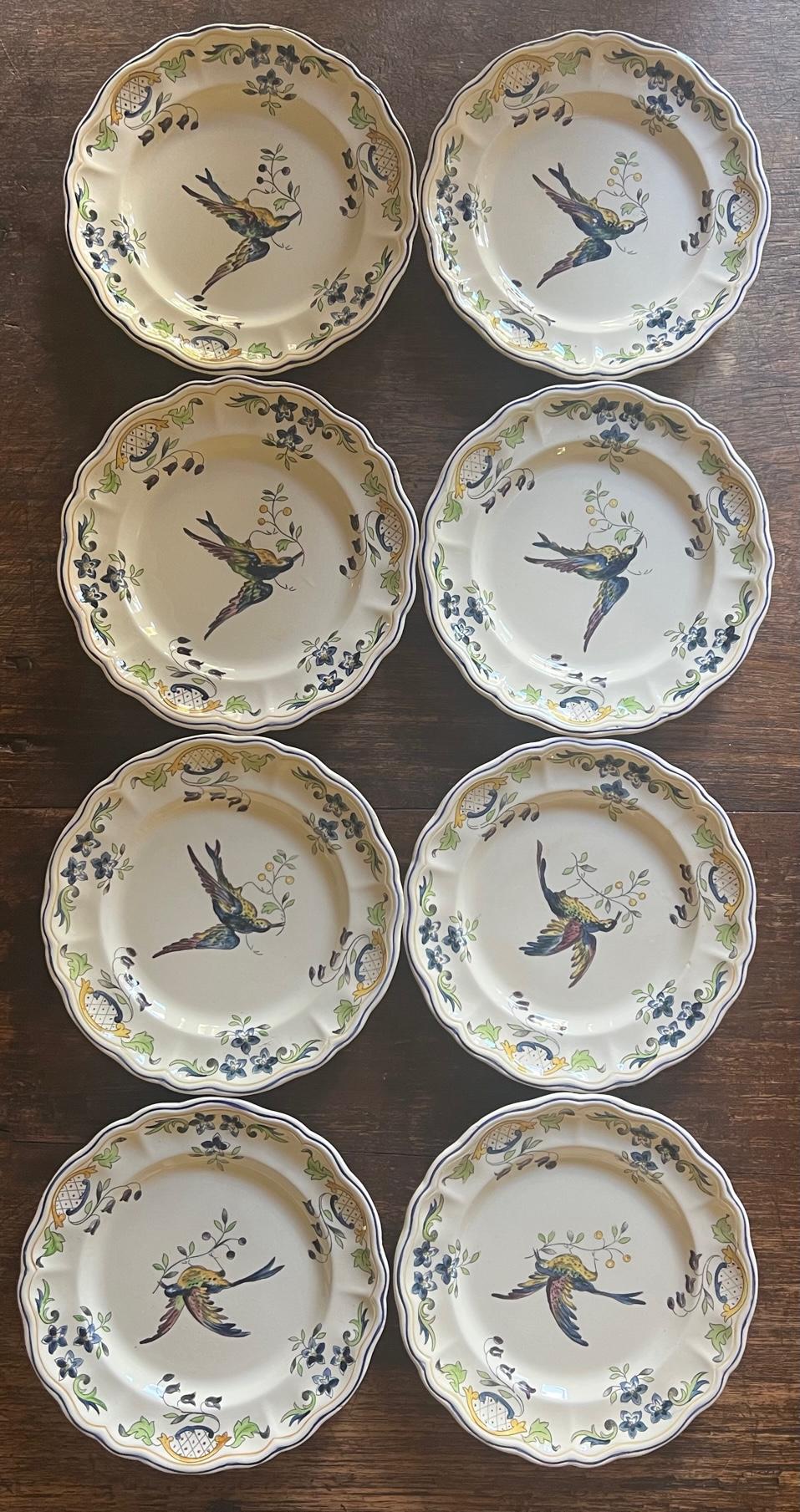French Faience Plates in Clery Pattern by Longchamp, C. 1930's- Set of 8 For Sale 3