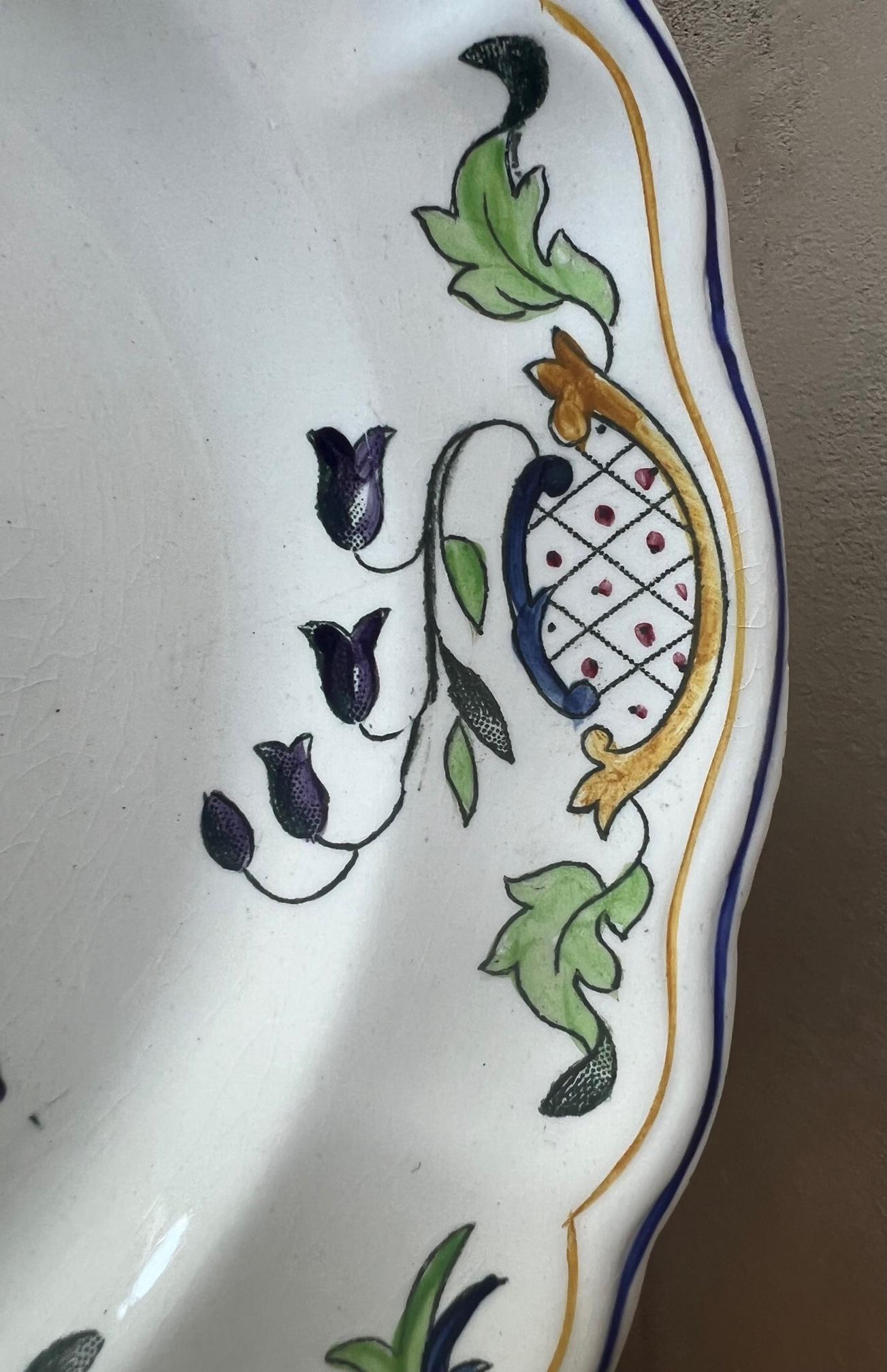 French Provincial French Faience Plates in Clery Pattern by Longchamp, C. 1930's- Set of 8 For Sale