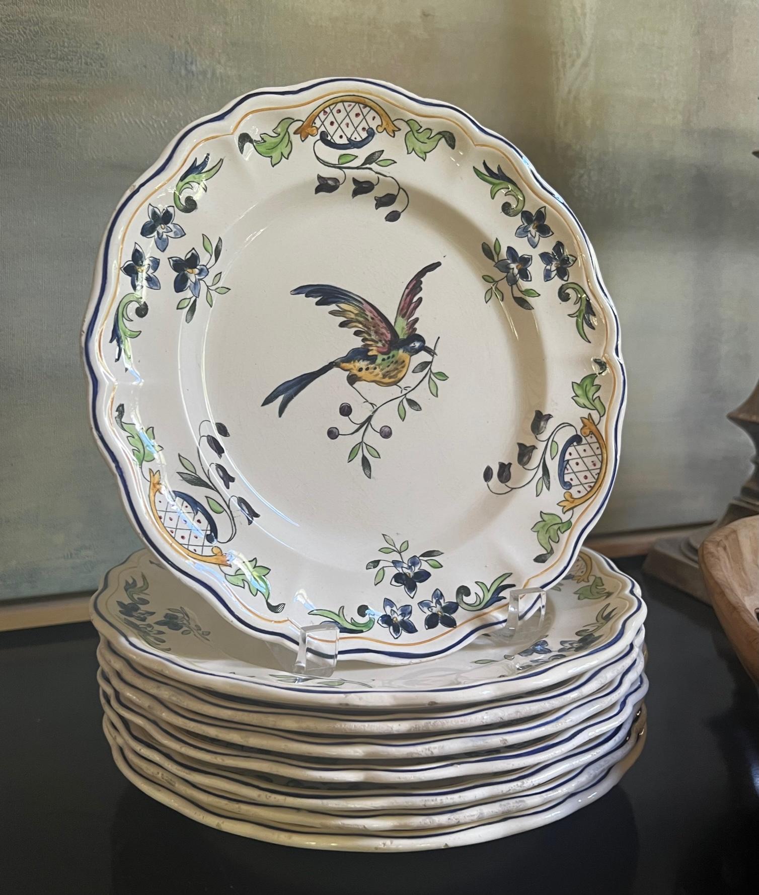 Mid-20th Century French Faience Plates in Clery Pattern by Longchamp, C. 1930's- Set of 8 For Sale