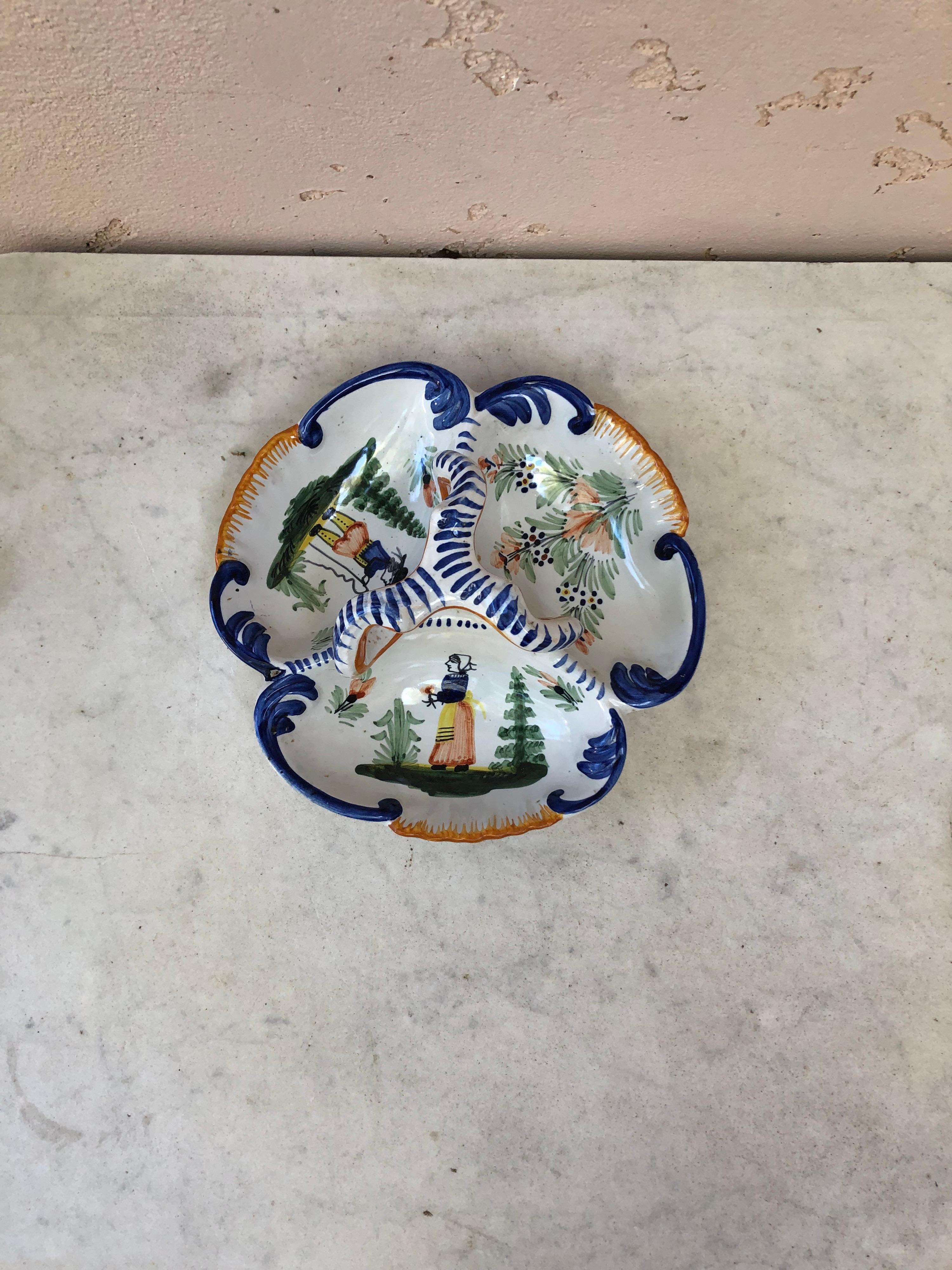 Rustic French Faience Platter Quimper, Circa 1930 For Sale