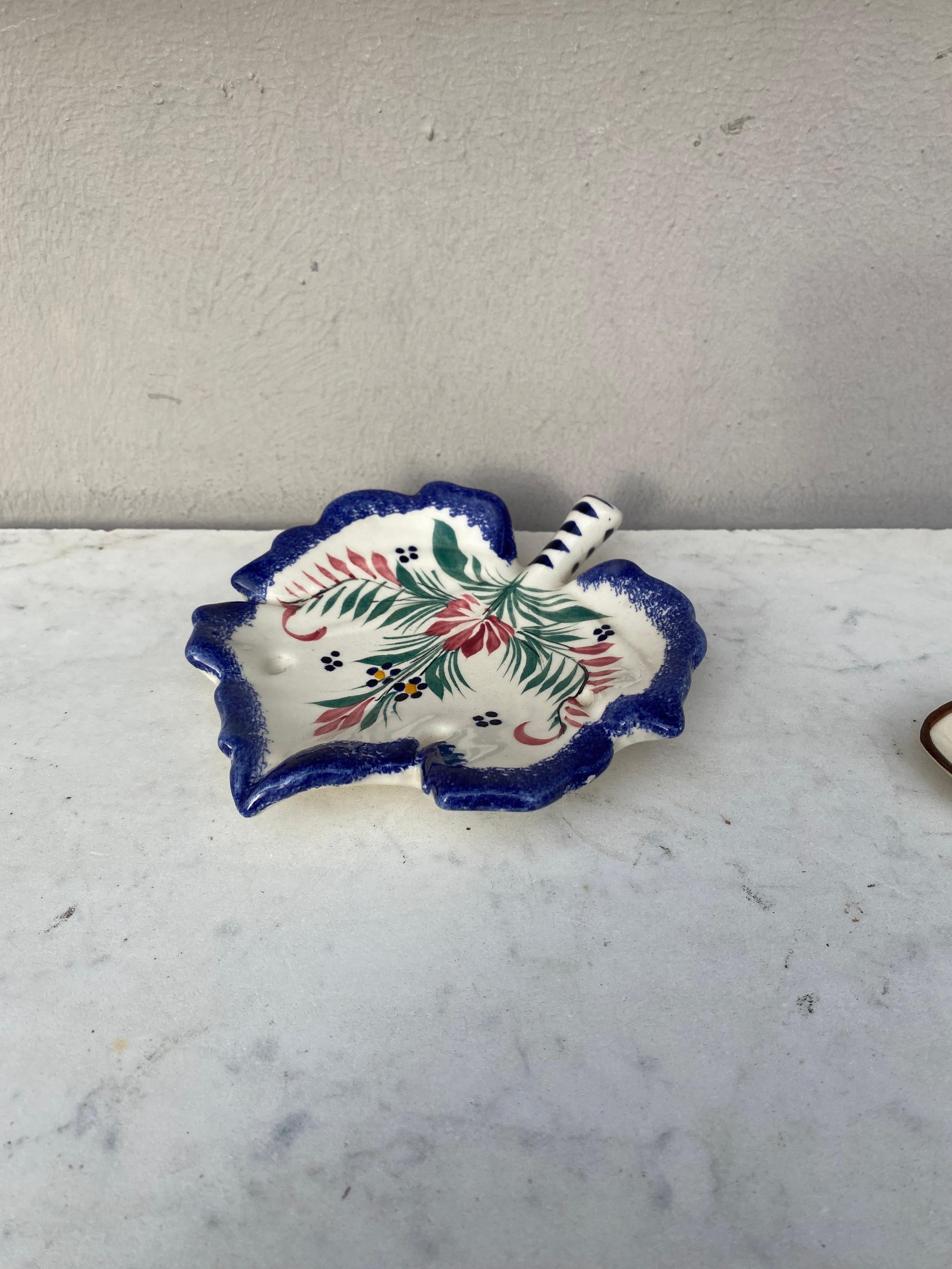 Rustic French Faience Quimper Leaf Dish Circa 1950 For Sale