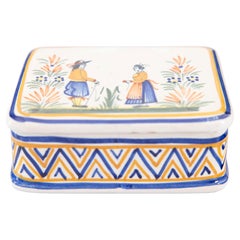 French Faience Quimper Lidded Trinket Box, circa 1930