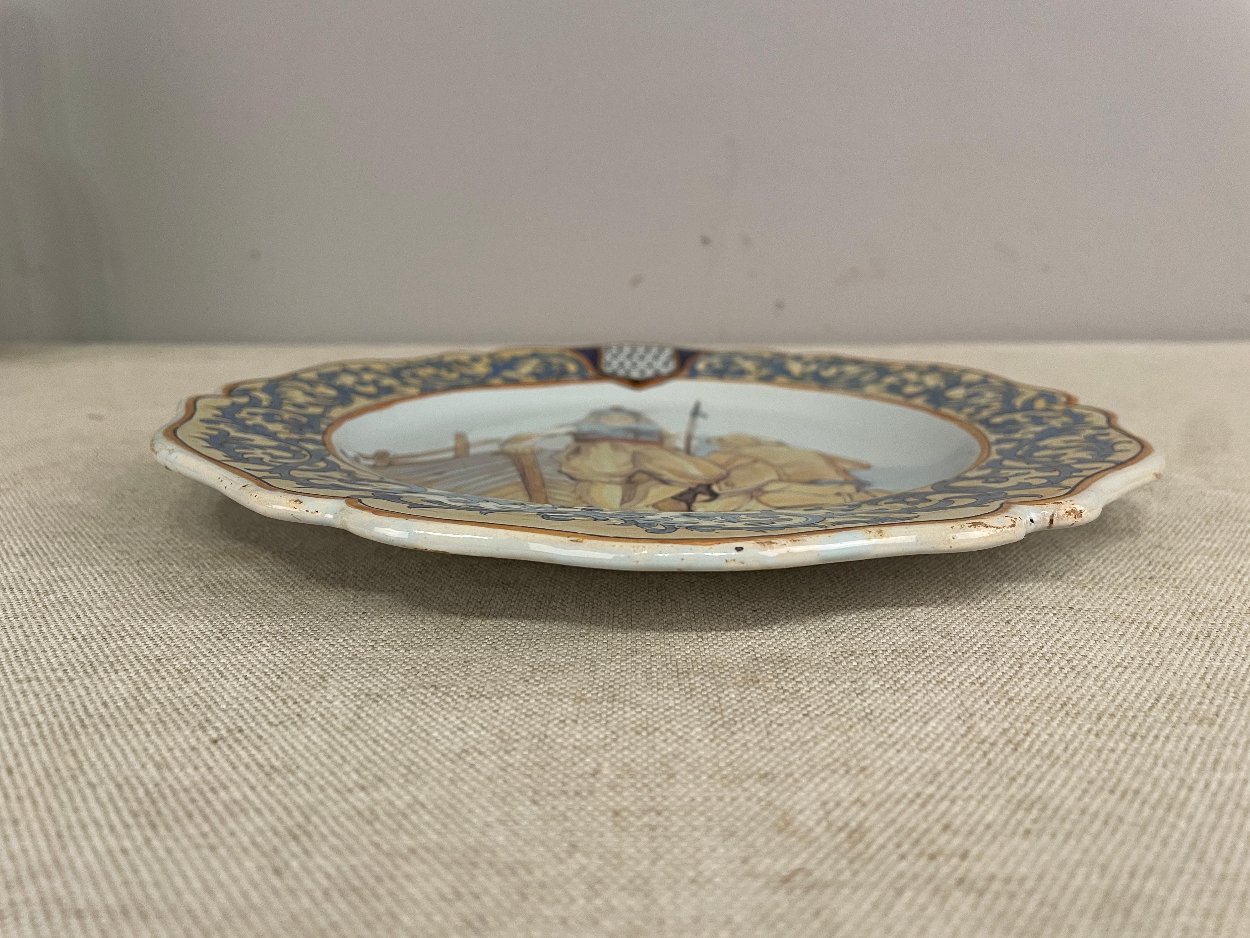 French Faience Quimper Plate Fisherman Scene For Sale 3