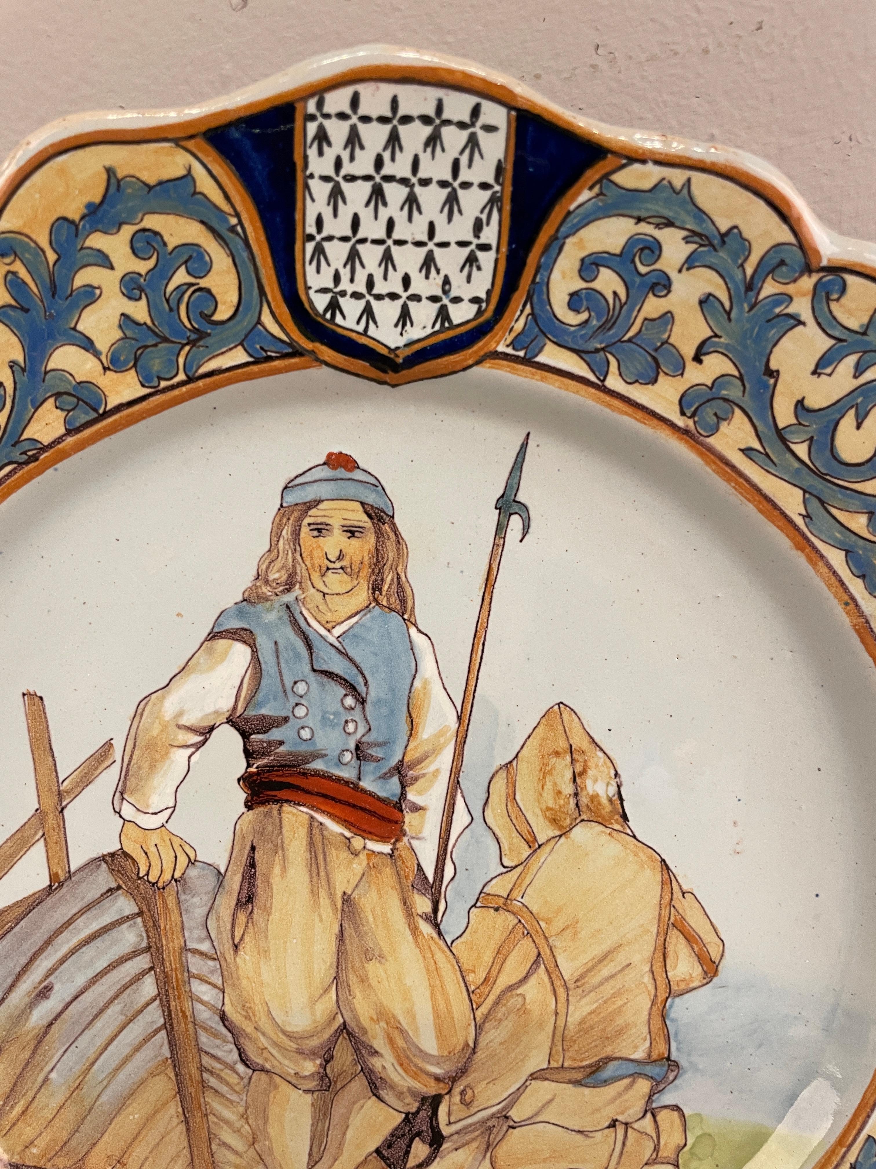 French Faience Quimper Plate Fisherman Scene For Sale 1