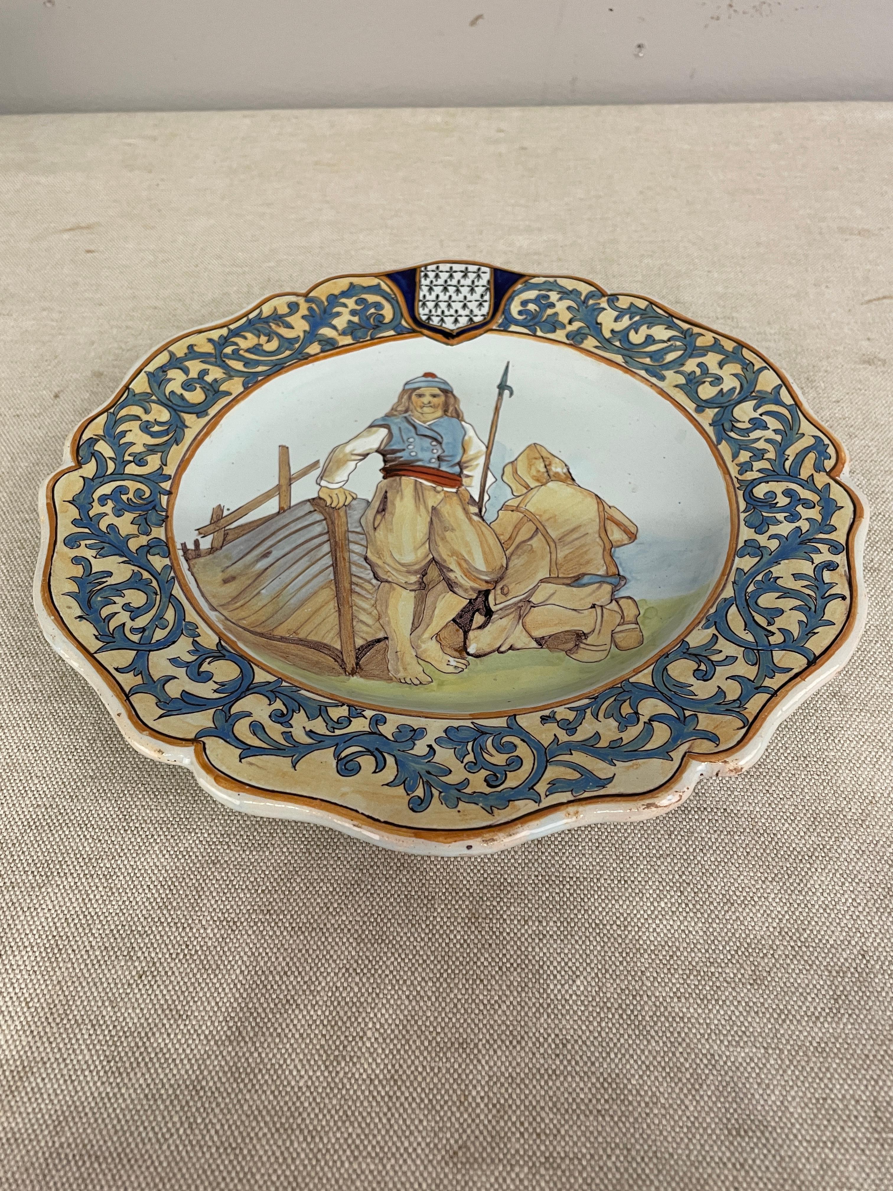 French Faience Quimper Plate Fisherman Scene For Sale 2