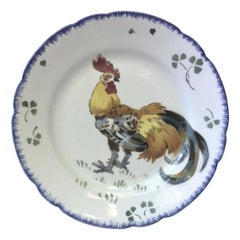 French Faience Rooster Plate Keller & Guerin Luneville, circa 1900