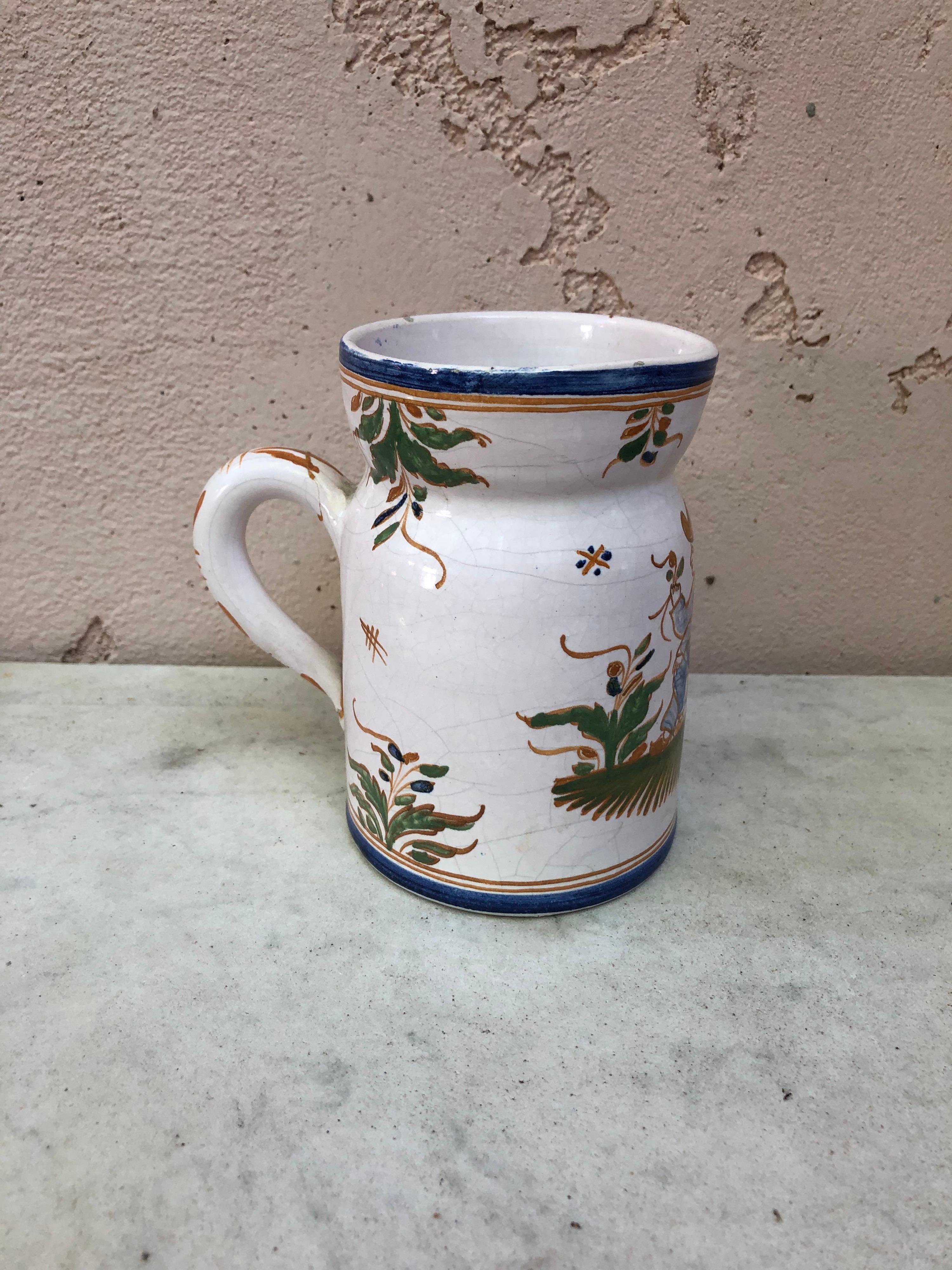 Country French Faience Rustic Pitcher, Circa 1920 For Sale