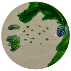 French Faïence Salins Barbotine Majolica Asparagus & Artichoke Plate