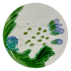 French Faïence Salins Barbotine Majolica Asparagus & Artichoke Plate