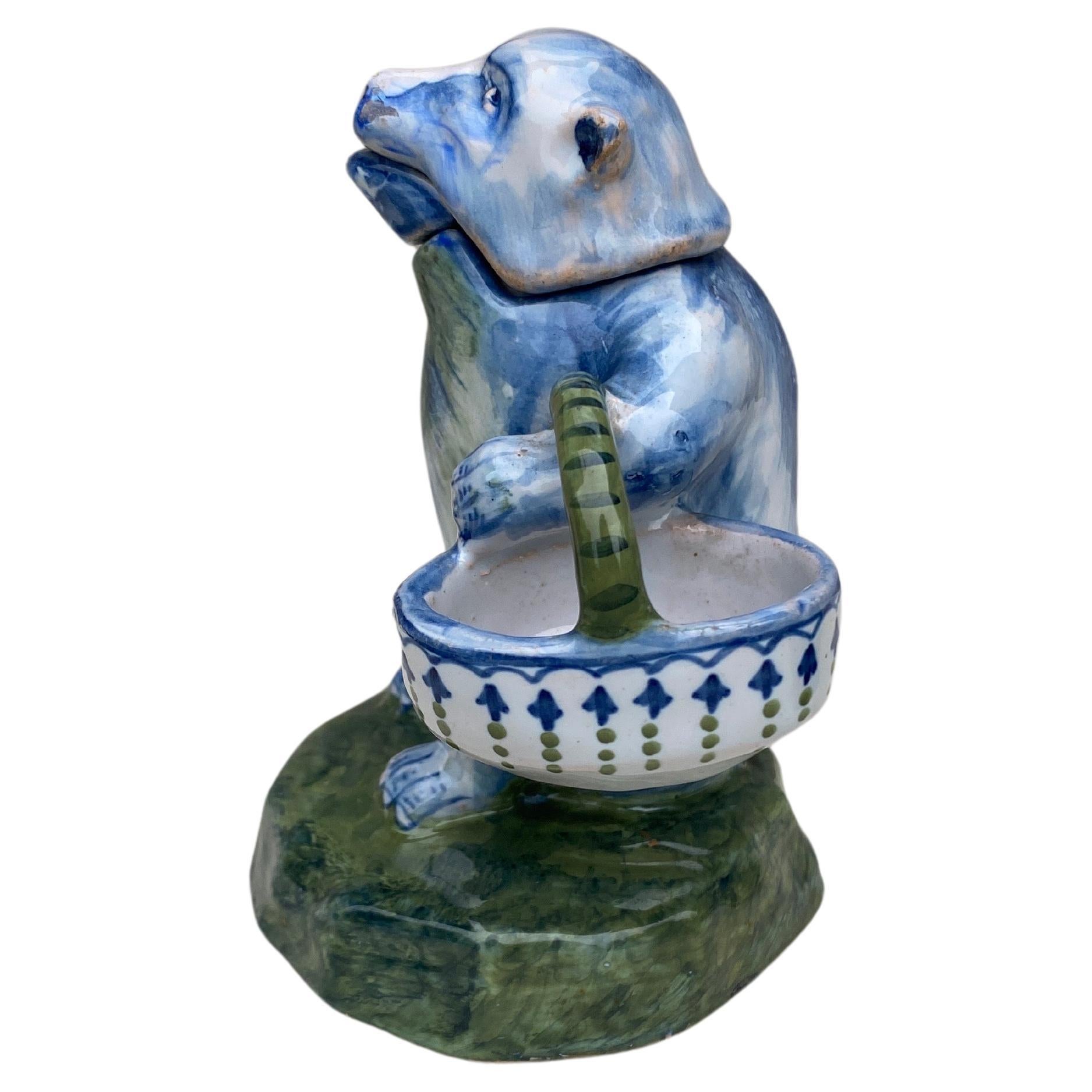 Late 19th Century French Faience Salt Cellar & Mustard Pot Saint Clement Circa 1890 For Sale