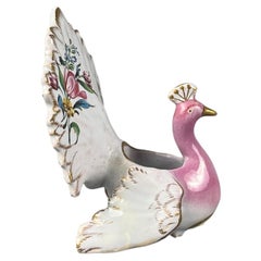French Faience Salt Cellar Peacock Saint Clement
