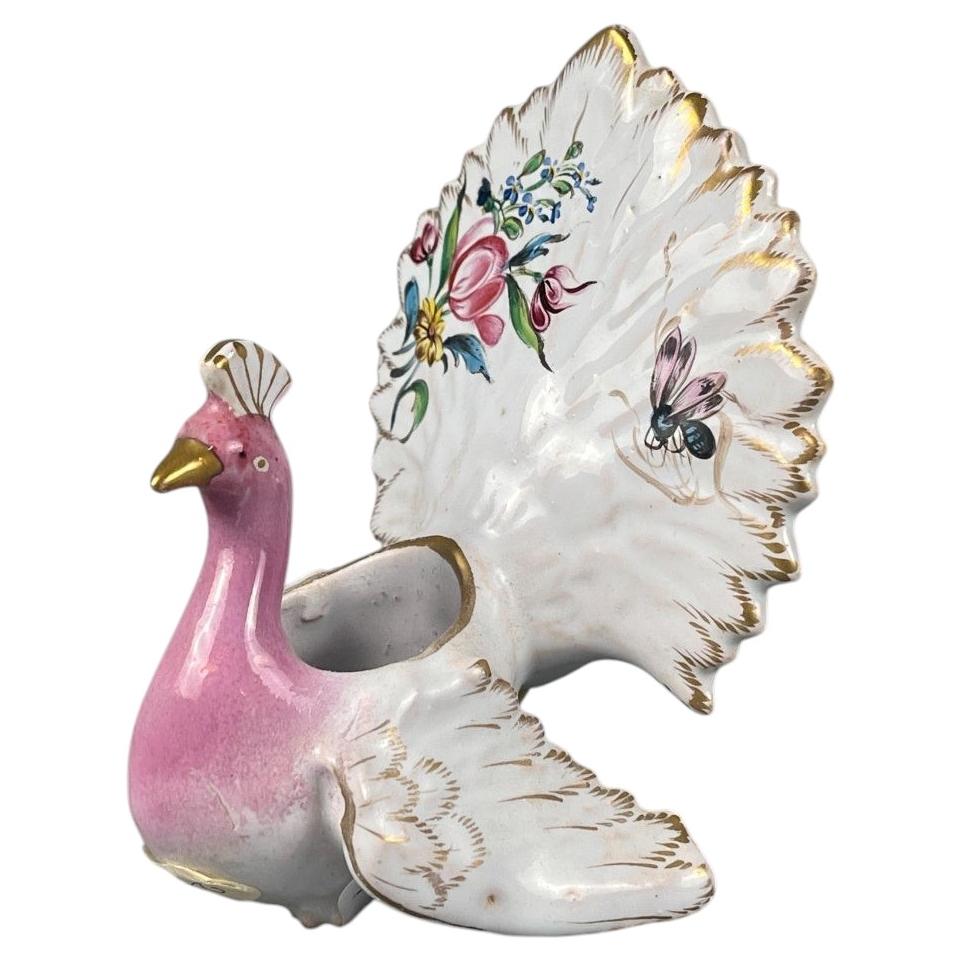 French Faience Salt Cellar Peacock Saint Clement