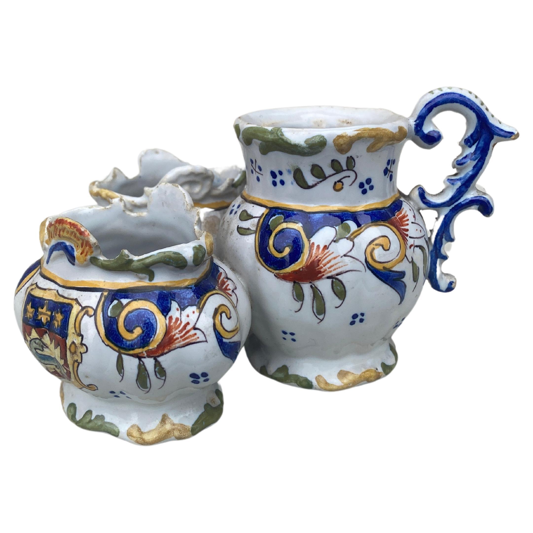 Rustic French Faience Salt & Pepper Set Desvres , Circa 1900 For Sale