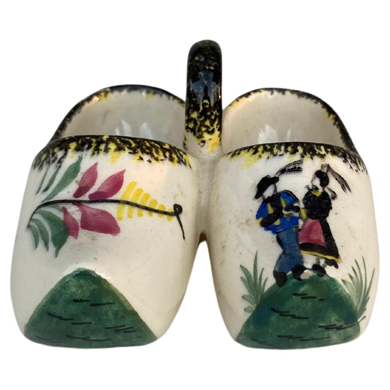French Faience Saltcellar Clog Henriot Quimper, circa 1930 For Sale