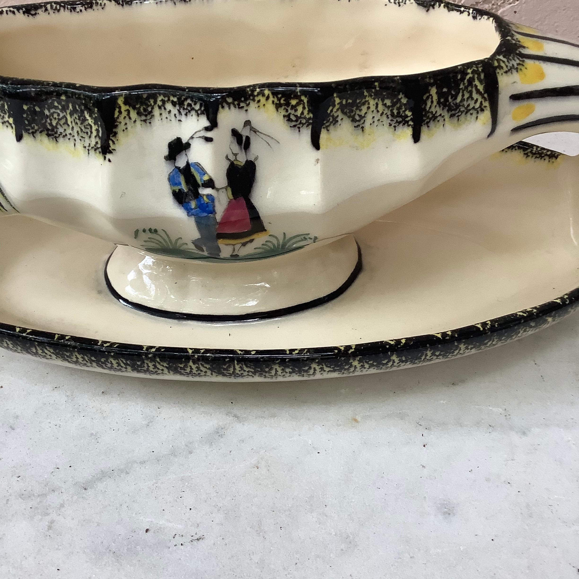 Country French Faience Saucer Henriot Quimper, circa 1940 For Sale