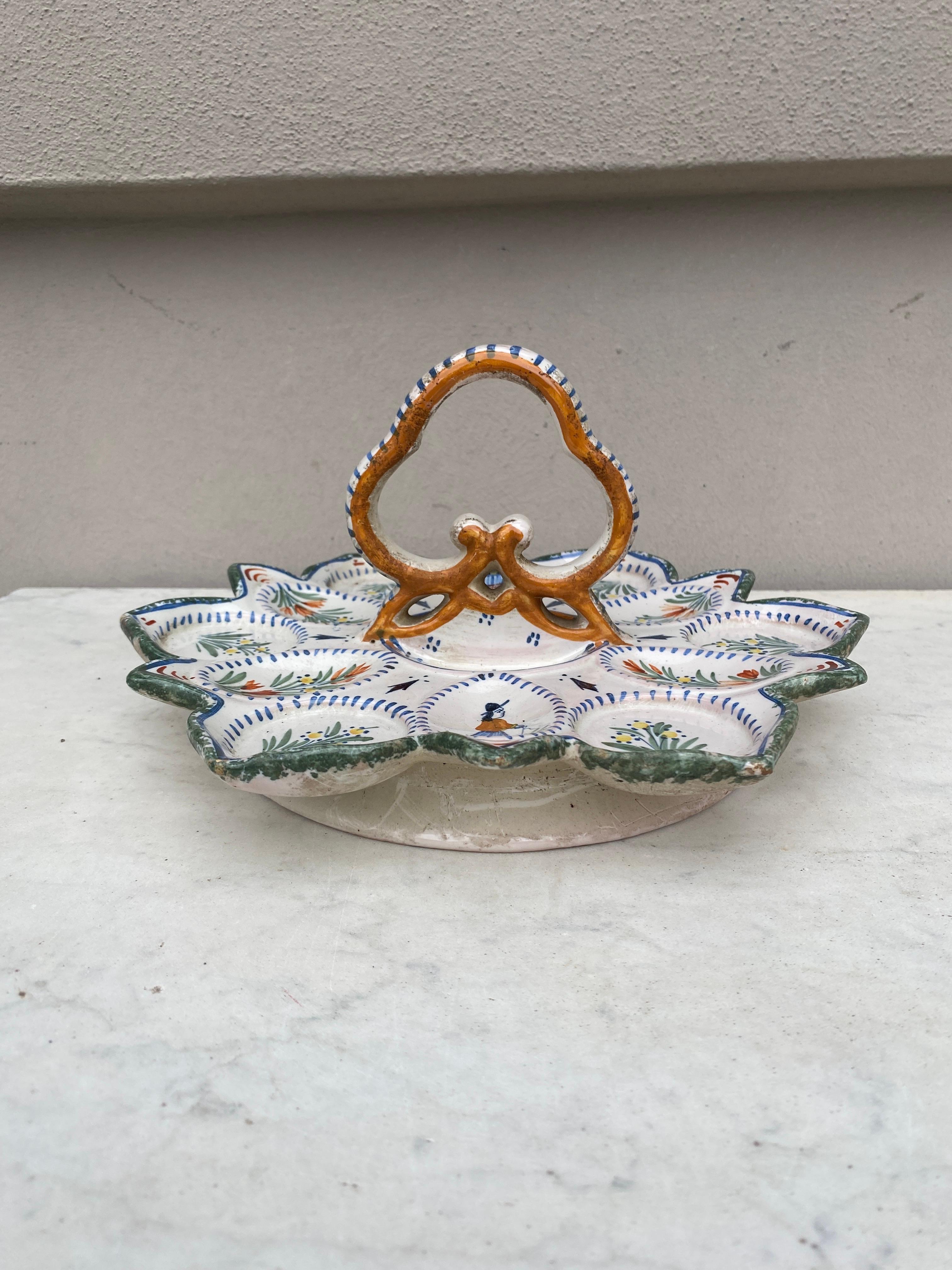 French Provincial French Faience Server Oyster Henriot Quimper Circa 1900 For Sale