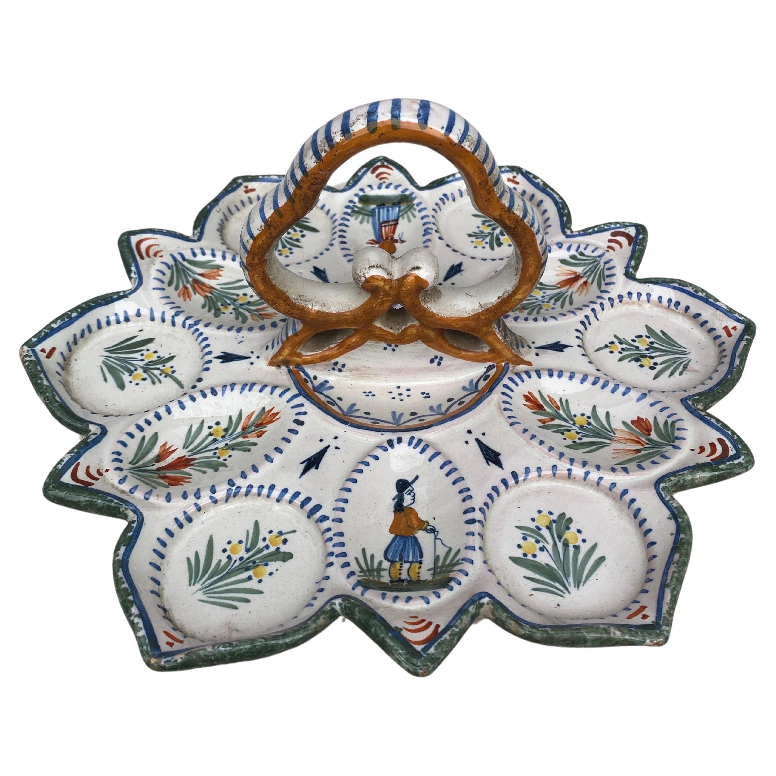 French Faience Server Oyster Henriot Quimper Circa 1900 For Sale