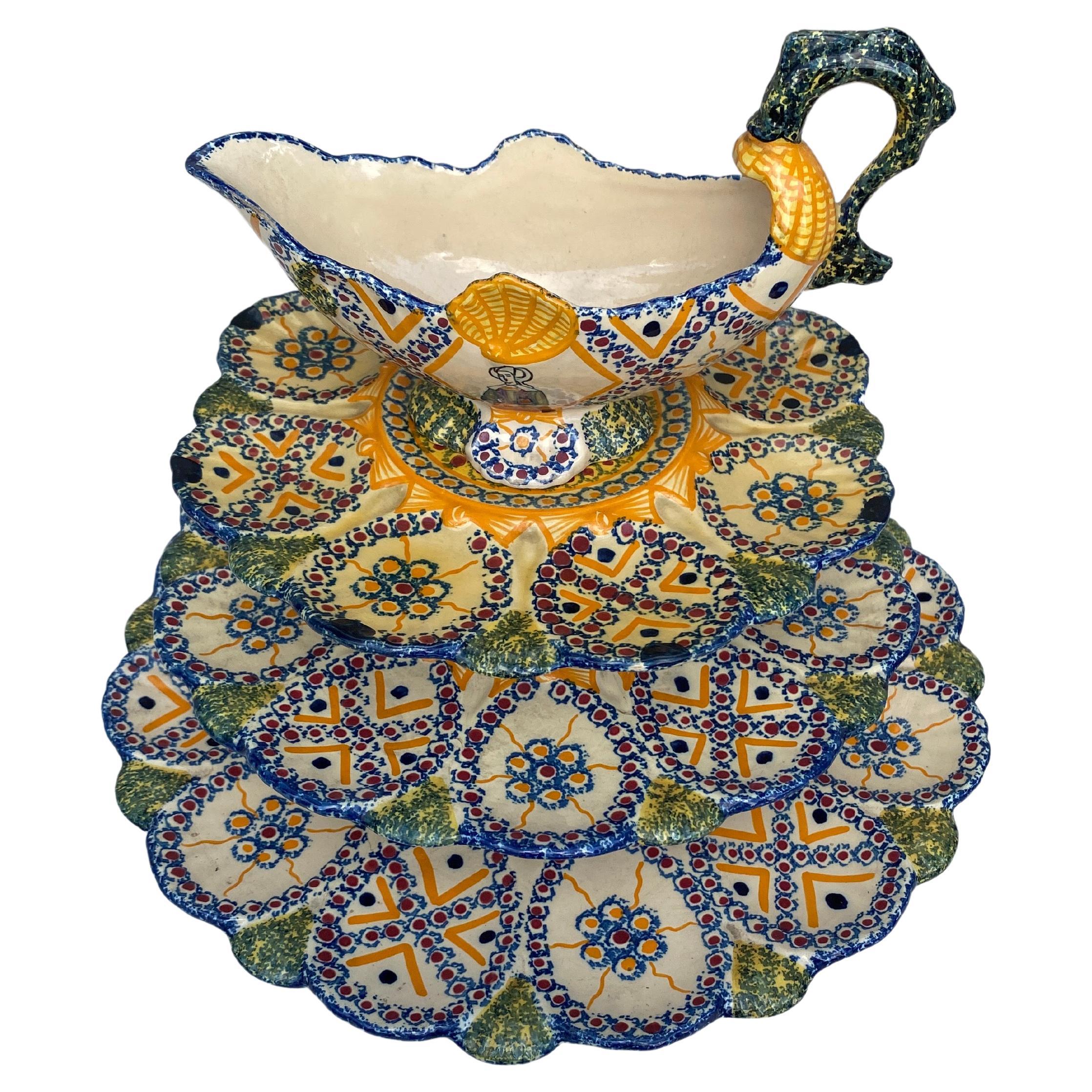 French Provincial French Faience Server Oyster Henriot Quimper Circa 1920 For Sale
