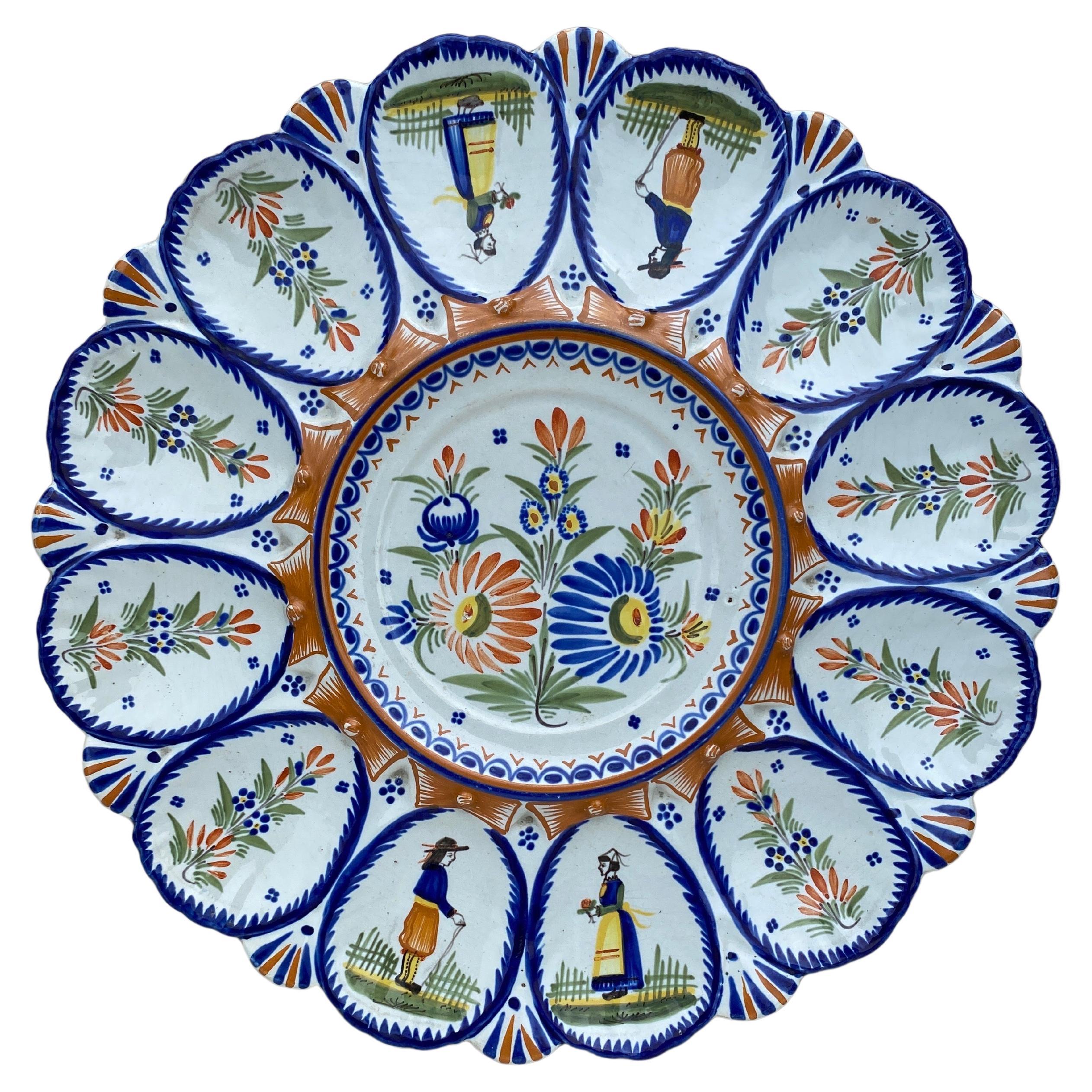 Plato servidor de loza francesa Ostra Henriot Quimper Circa 1900 en venta