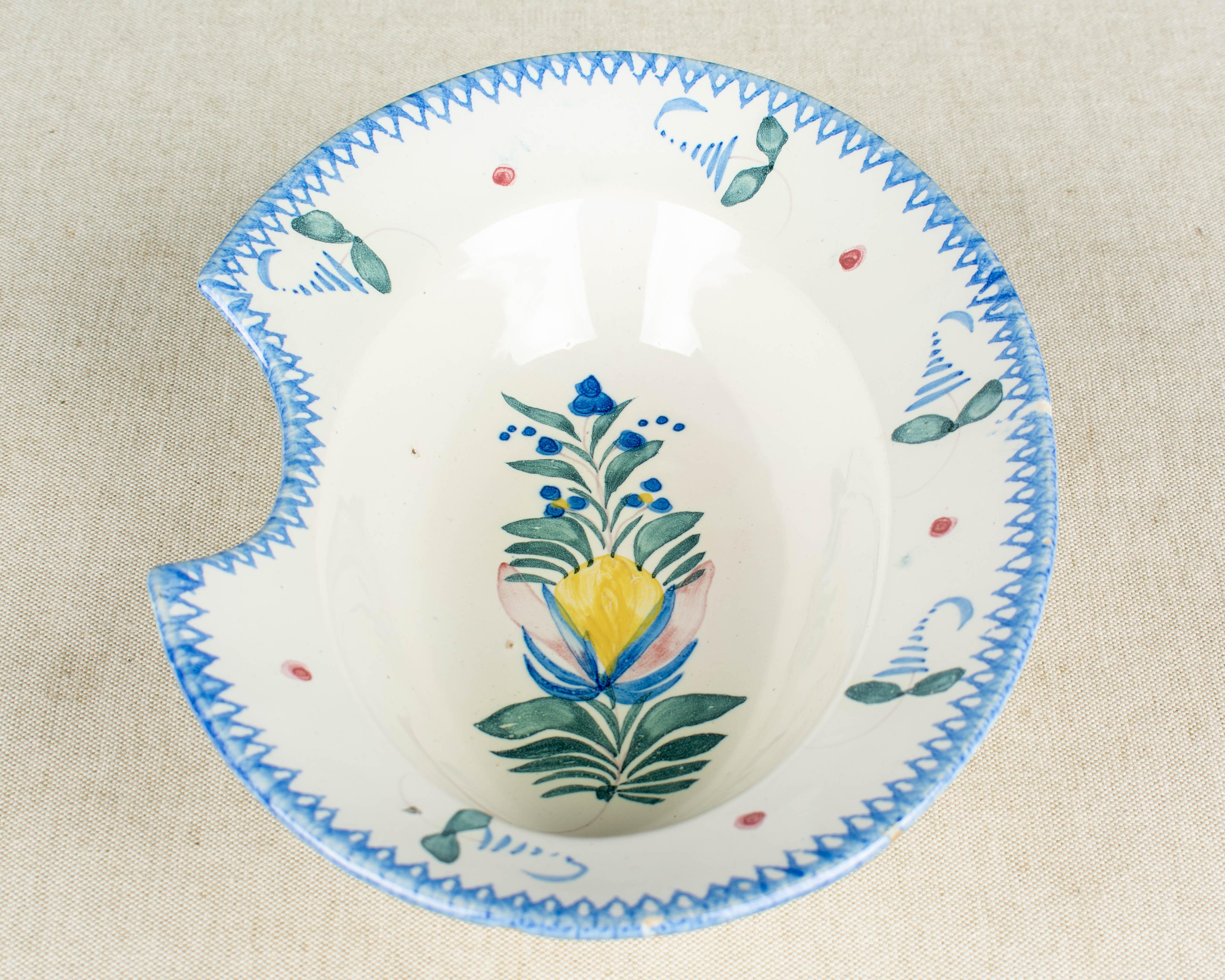 Country French Faience Shaving Bowl For Sale