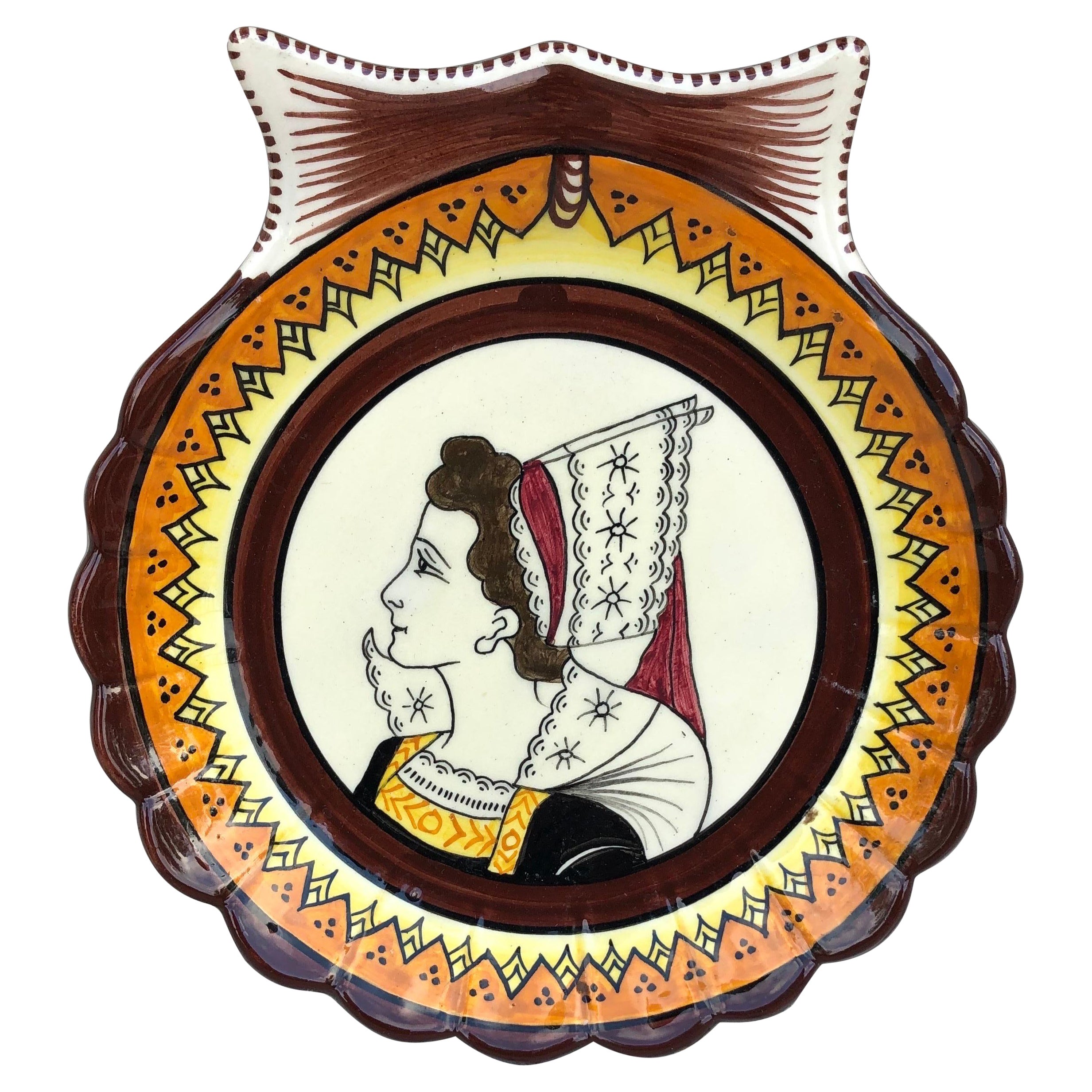 French Faience Shell Plate Henriot Quimper Circa 1930