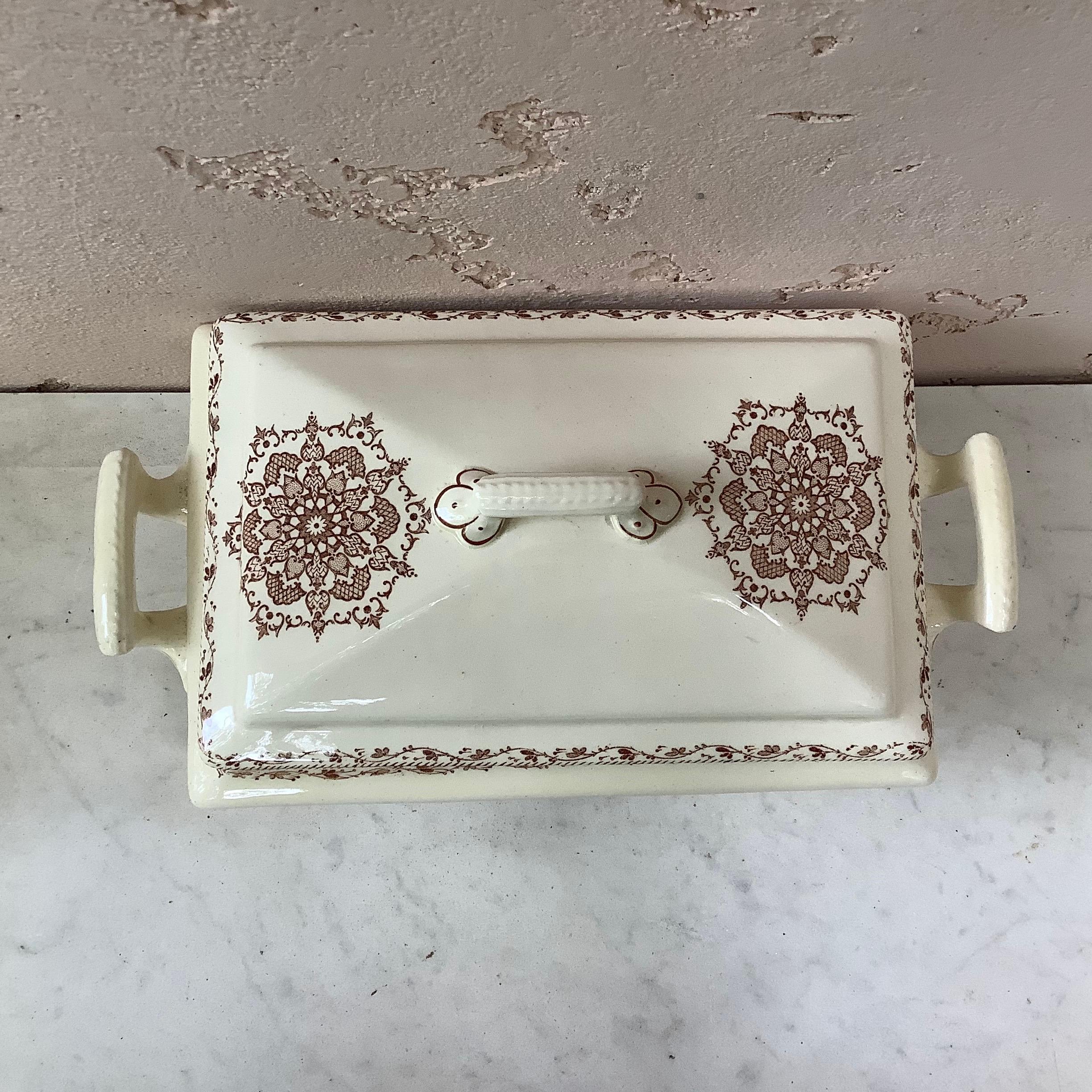 French Provincial French Faience Snowflakes Covered Dish Salins, circa 1890 For Sale
