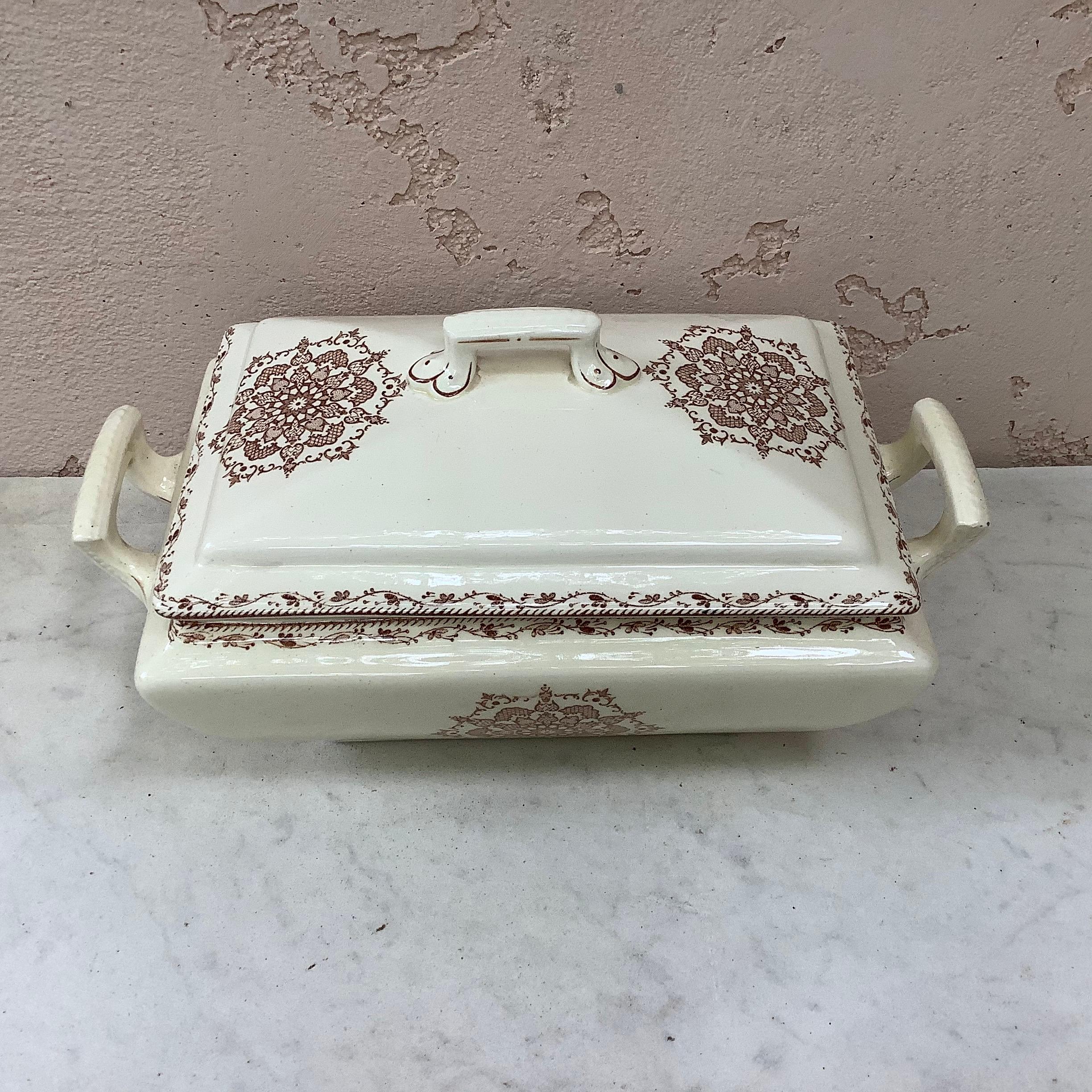 French Faience Snowflakes Covered Dish Salins, circa 1890 In Good Condition For Sale In Austin, TX