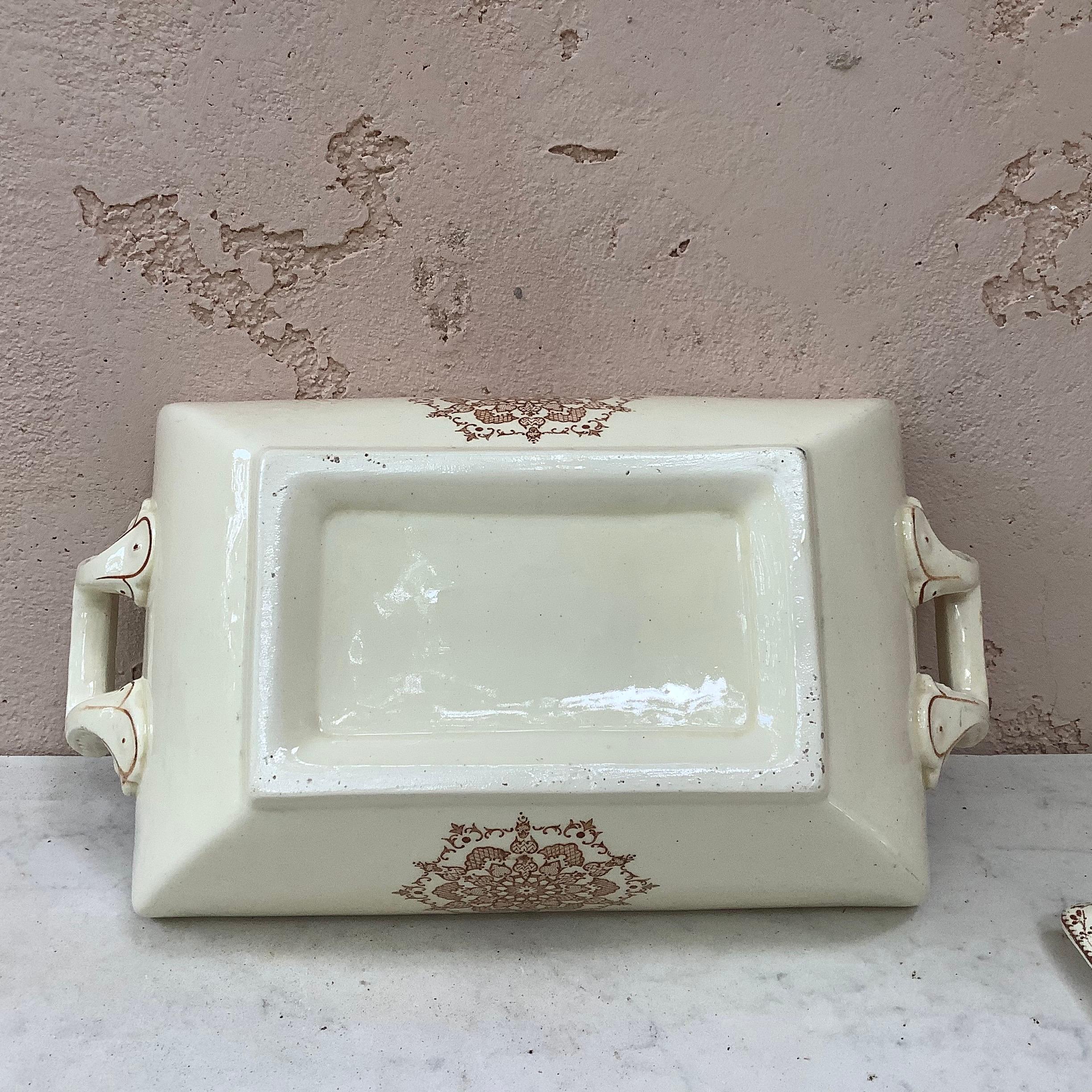 Late 19th Century French Faience Snowflakes Covered Dish Salins, circa 1890 For Sale