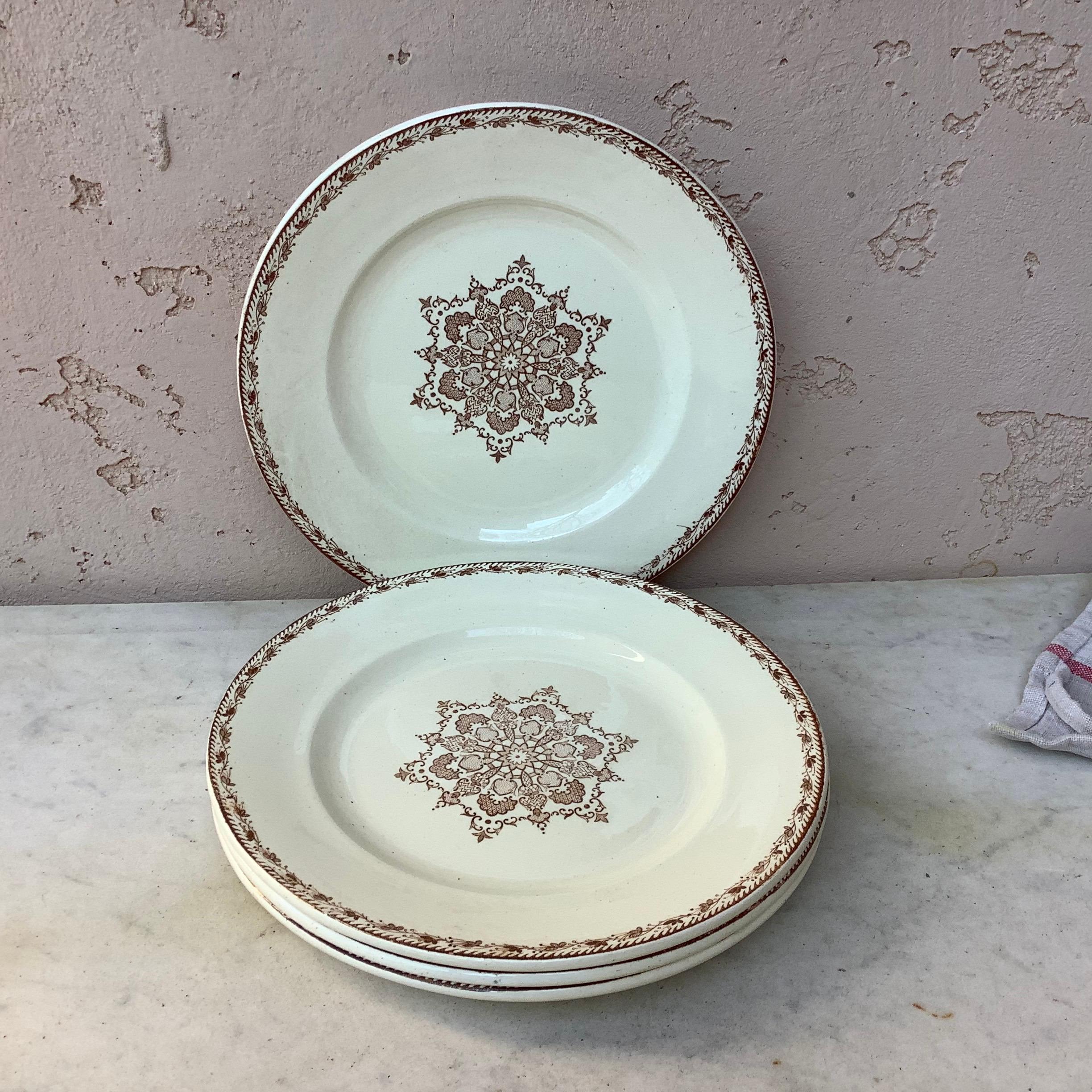 French Provincial French Faience Snowflakes Dinner Plate Salins, circa 1890 For Sale
