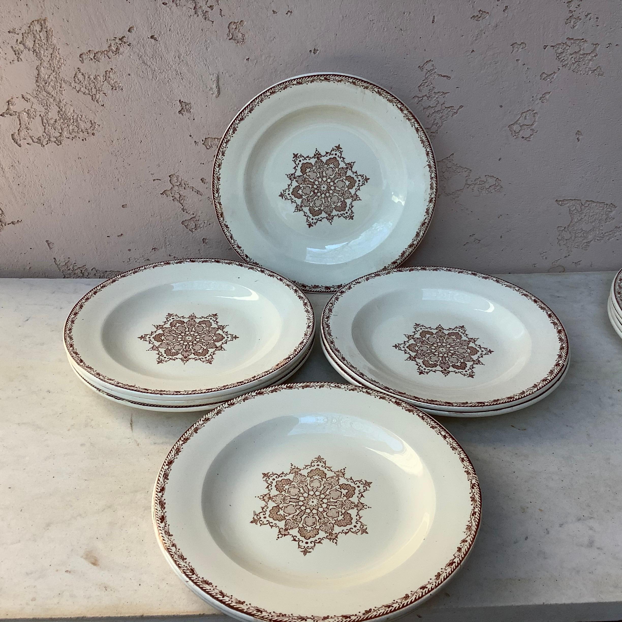 French Provincial French Faience Snowflakes Soup Plate Salins, circa 1890 For Sale