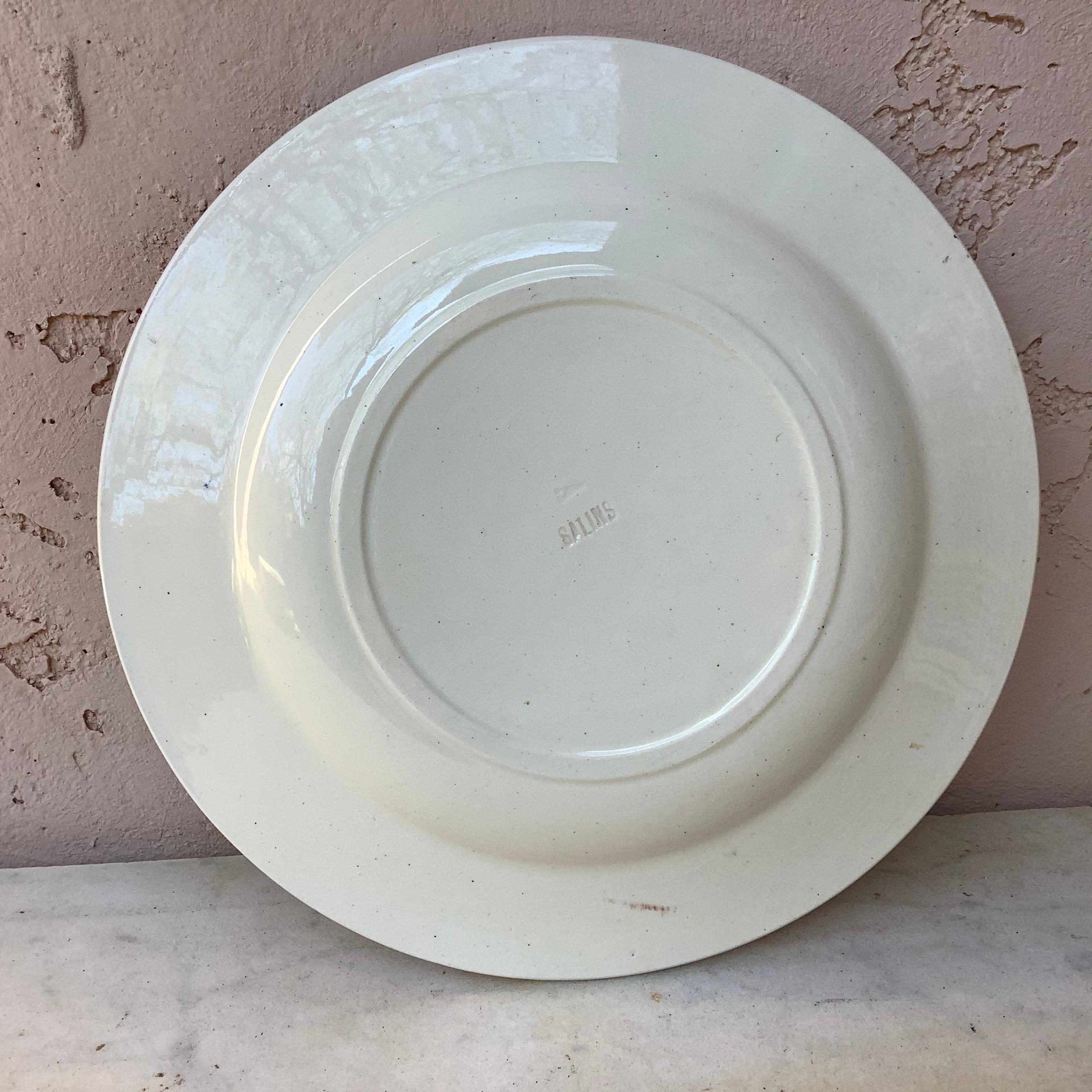 French Faience Snowflakes Soup Plate Salins, circa 1890 In Good Condition For Sale In Austin, TX